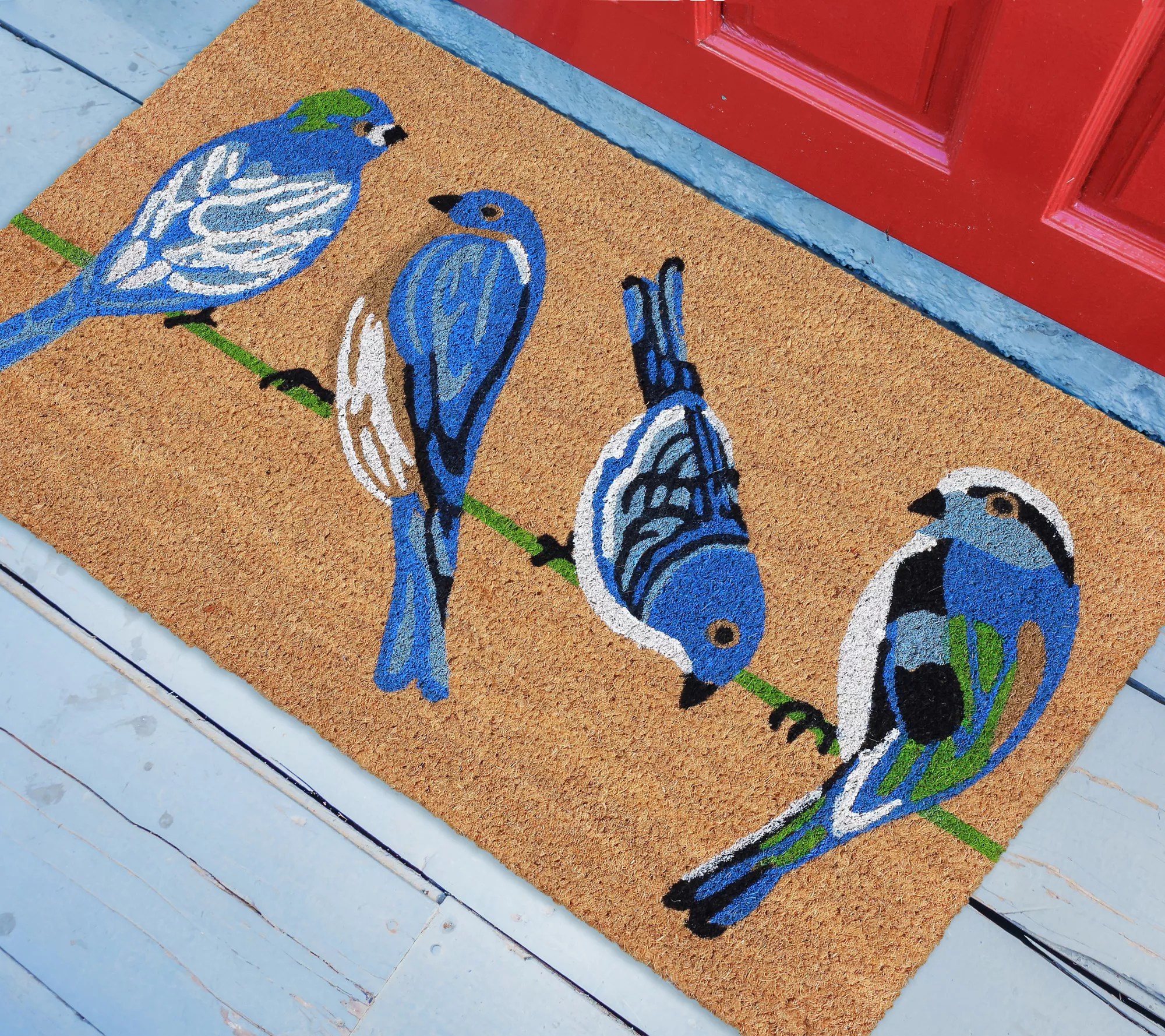 Liora Manne Natura Blue Birds Outdoor Mat Natural 18" x 30"