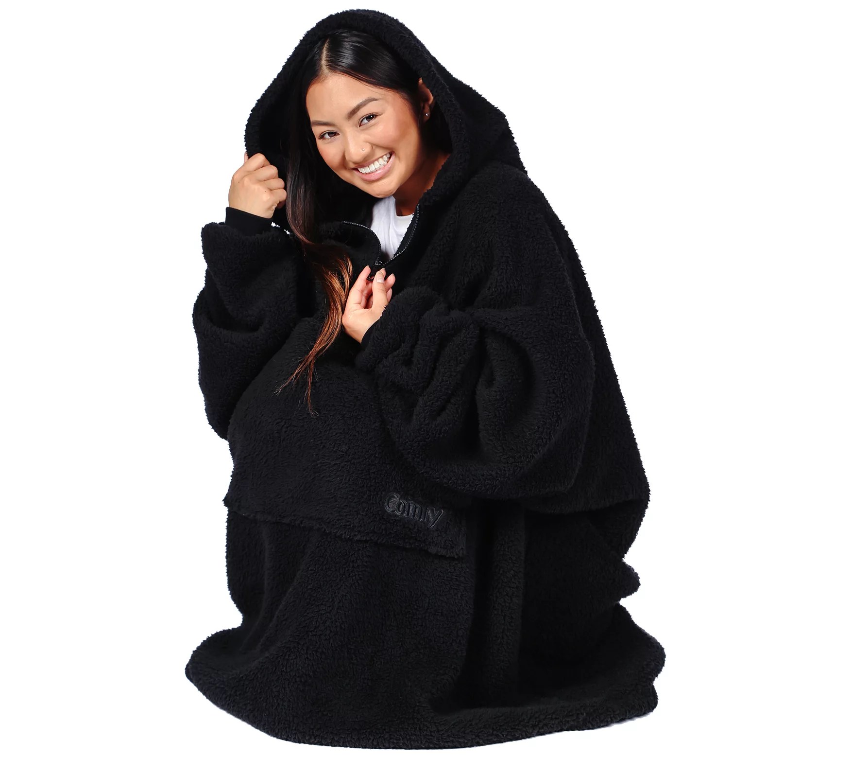 The Comfy 1/4Zip Sherpa Teddy Bear Wearable Blanket