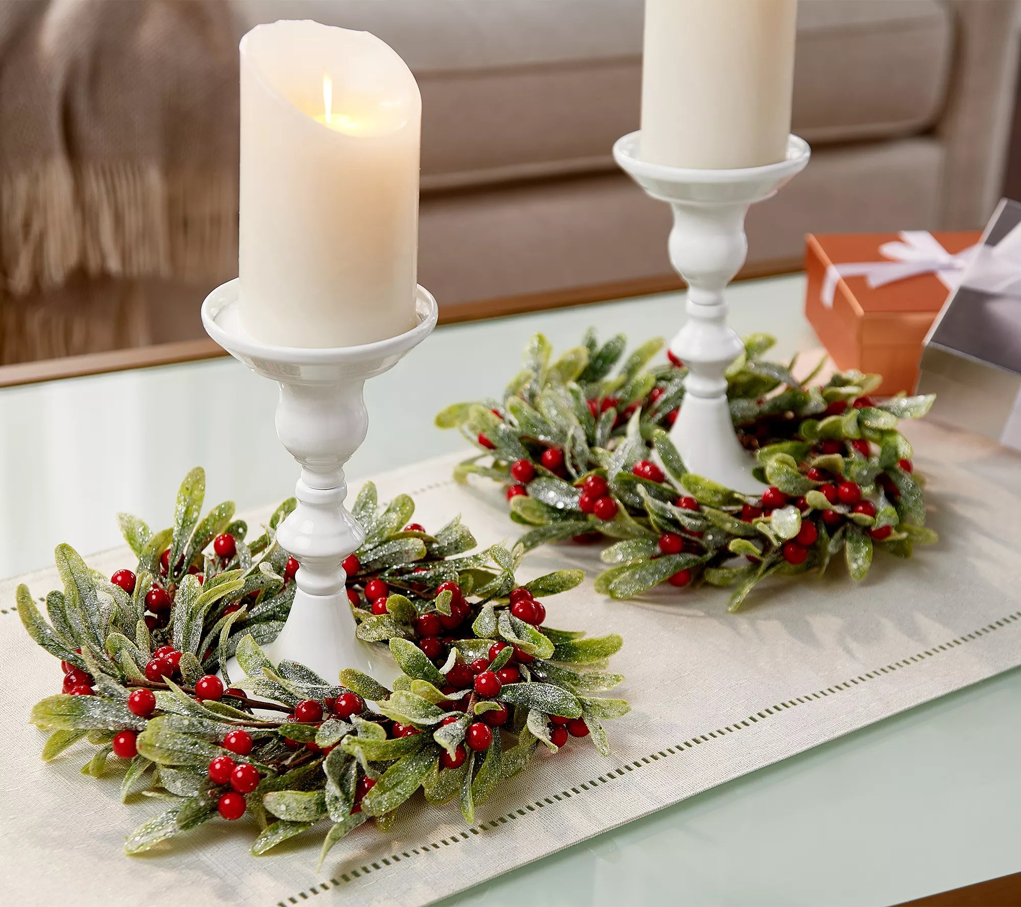 Set of 2 Mistletoe Candle Rings by Valerie