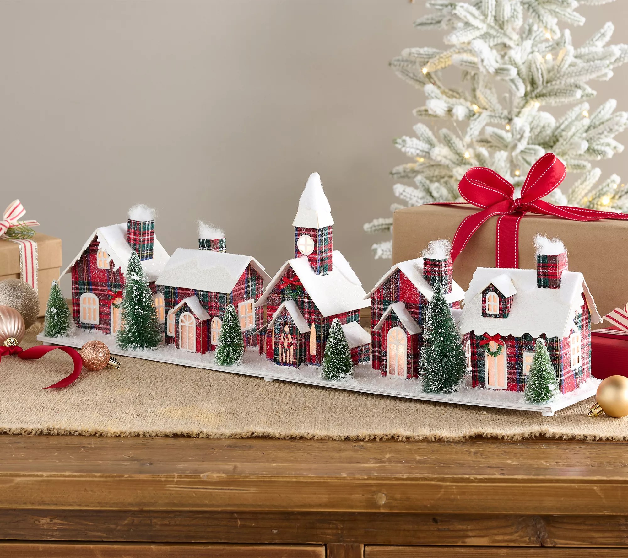 24" Illuminated Village with Trees by Valerie