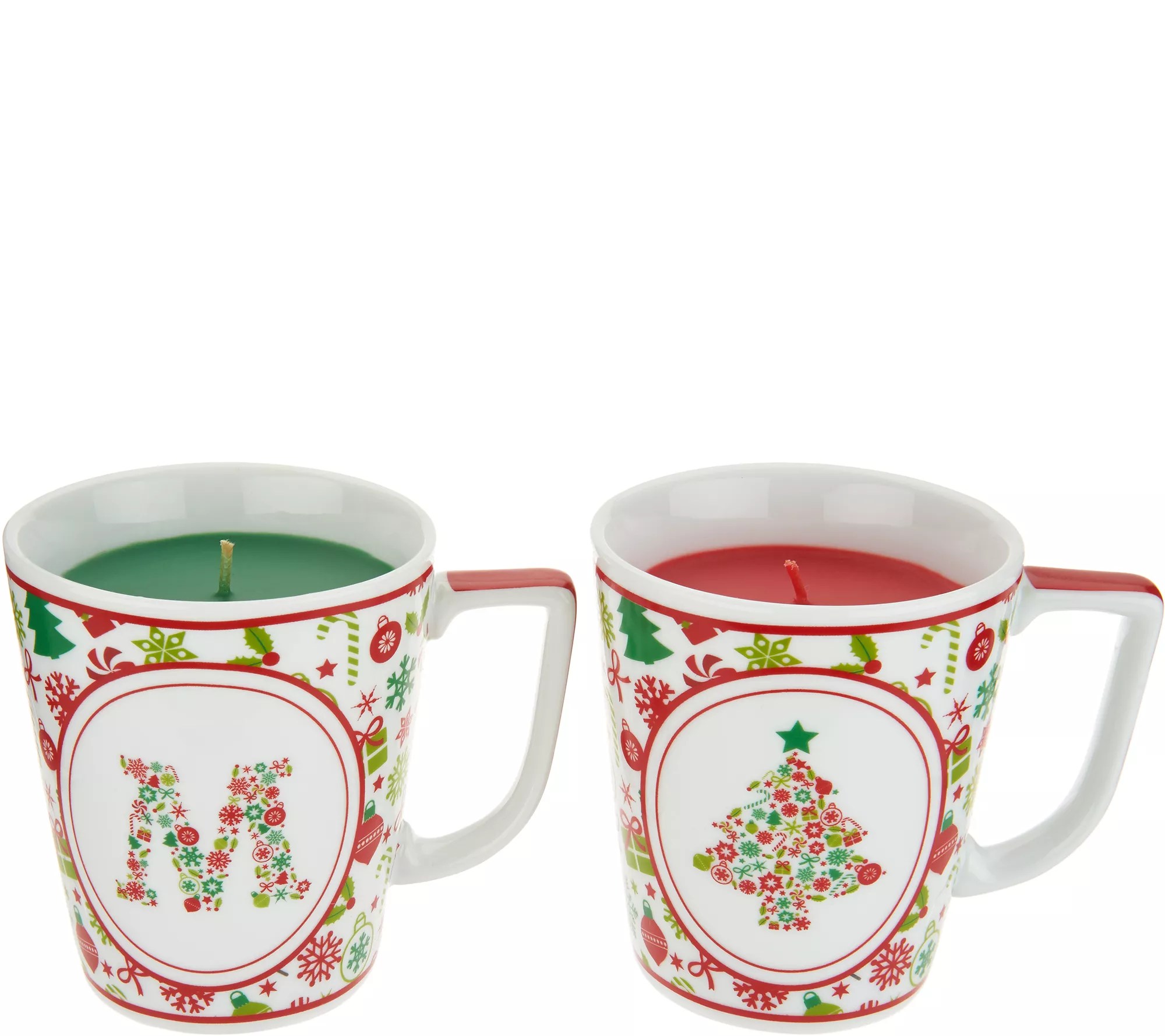 HomeWorx by Harry Slatkin S/2 Monogrammed Holiday Candle Mugs