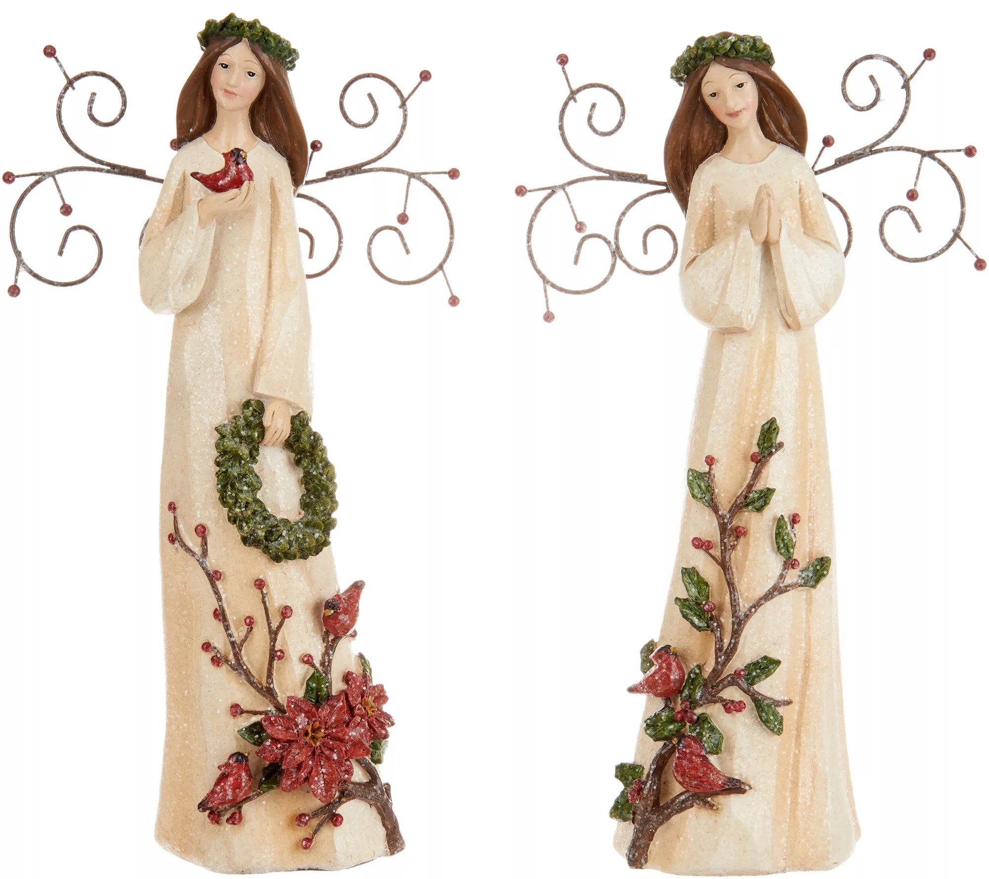 Set of 2 Embossed Angel Figurines with Metal Wings by Valerie