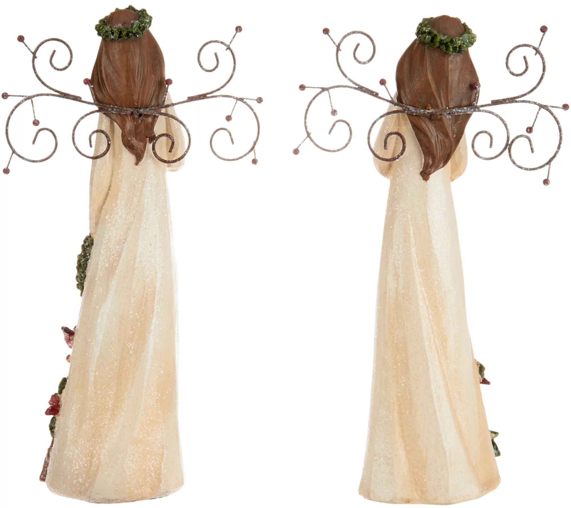 Set of 2 Embossed Angel Figurines with Metal Wings by Valerie