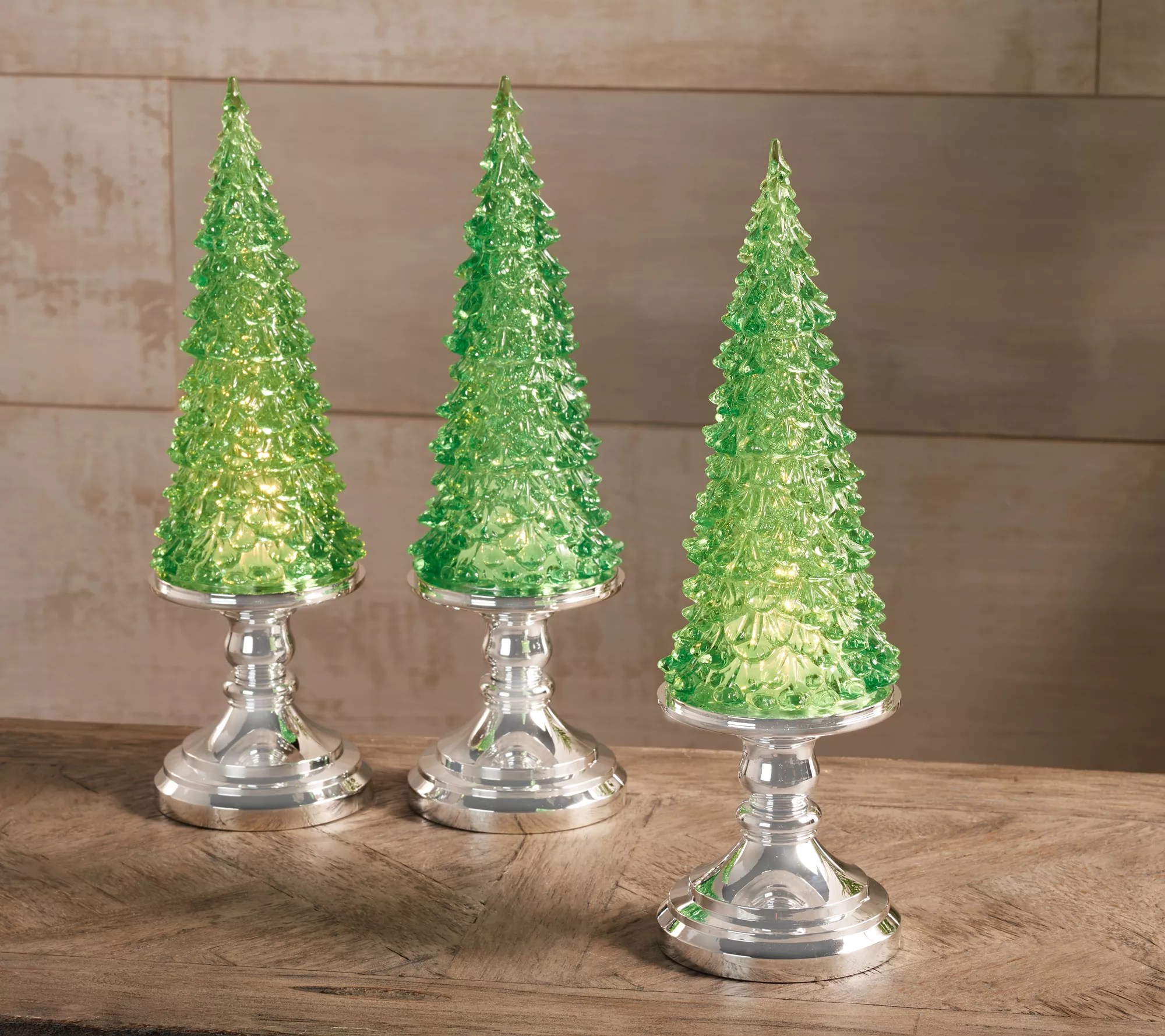 Set of 3 Lit Glistening Trees with Silver Base by Valerie