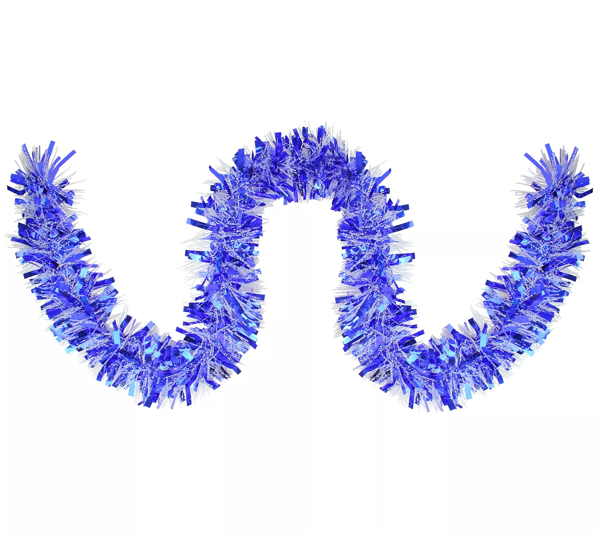 50' Blue and White Wide Cut Christmas Tinsel Garland Unlit