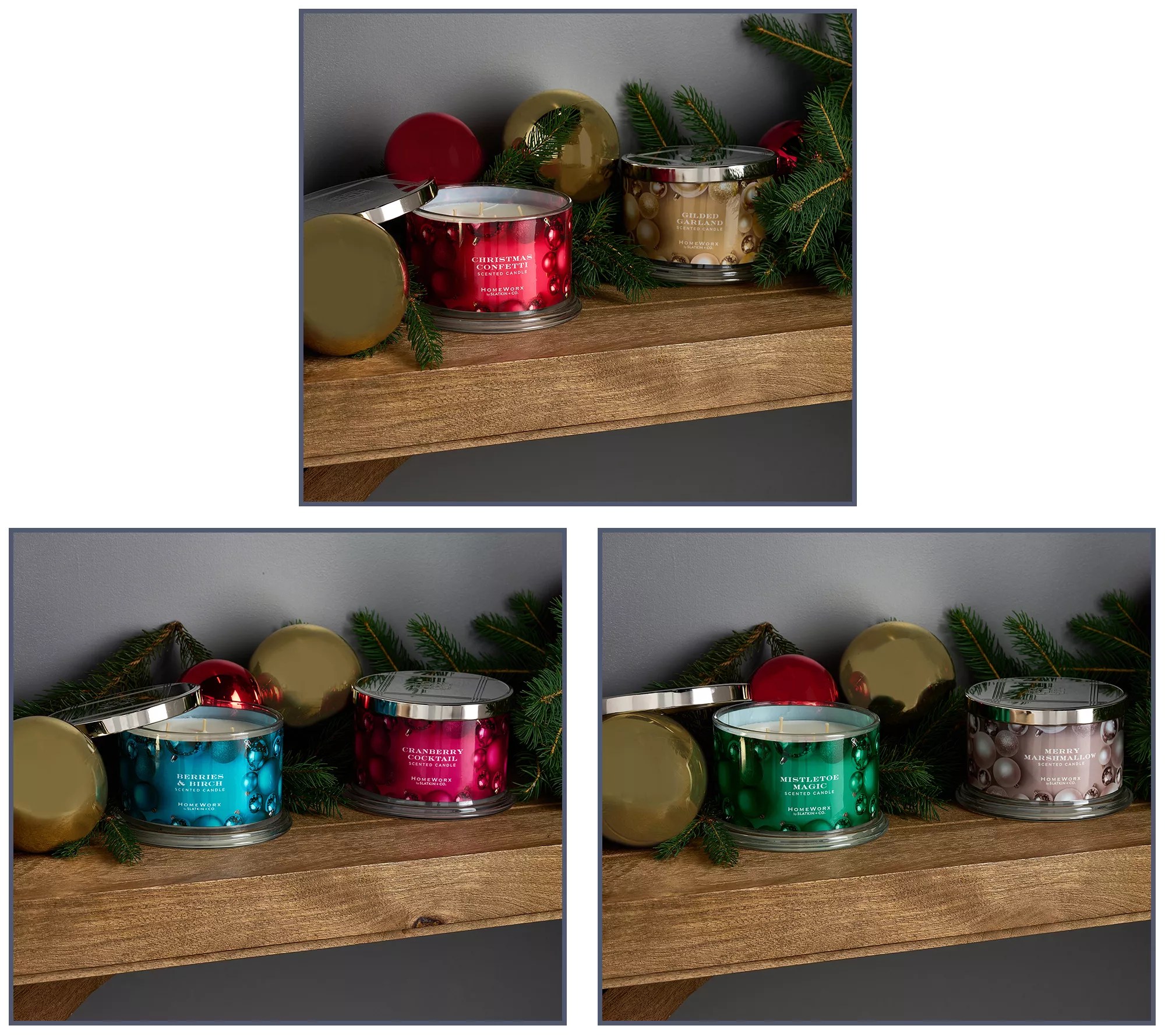 HomeWorx by Slatkin & Co. S/2 Mixed Holiday Set 18oz Candles