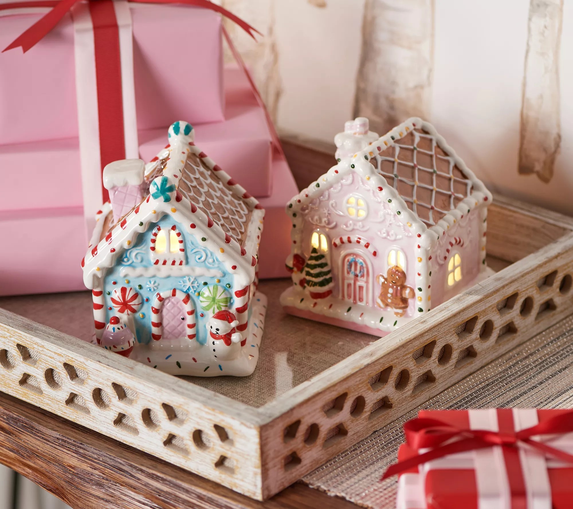 S/2 Illuminated Ceramic Gingerbread Houses by Valerie