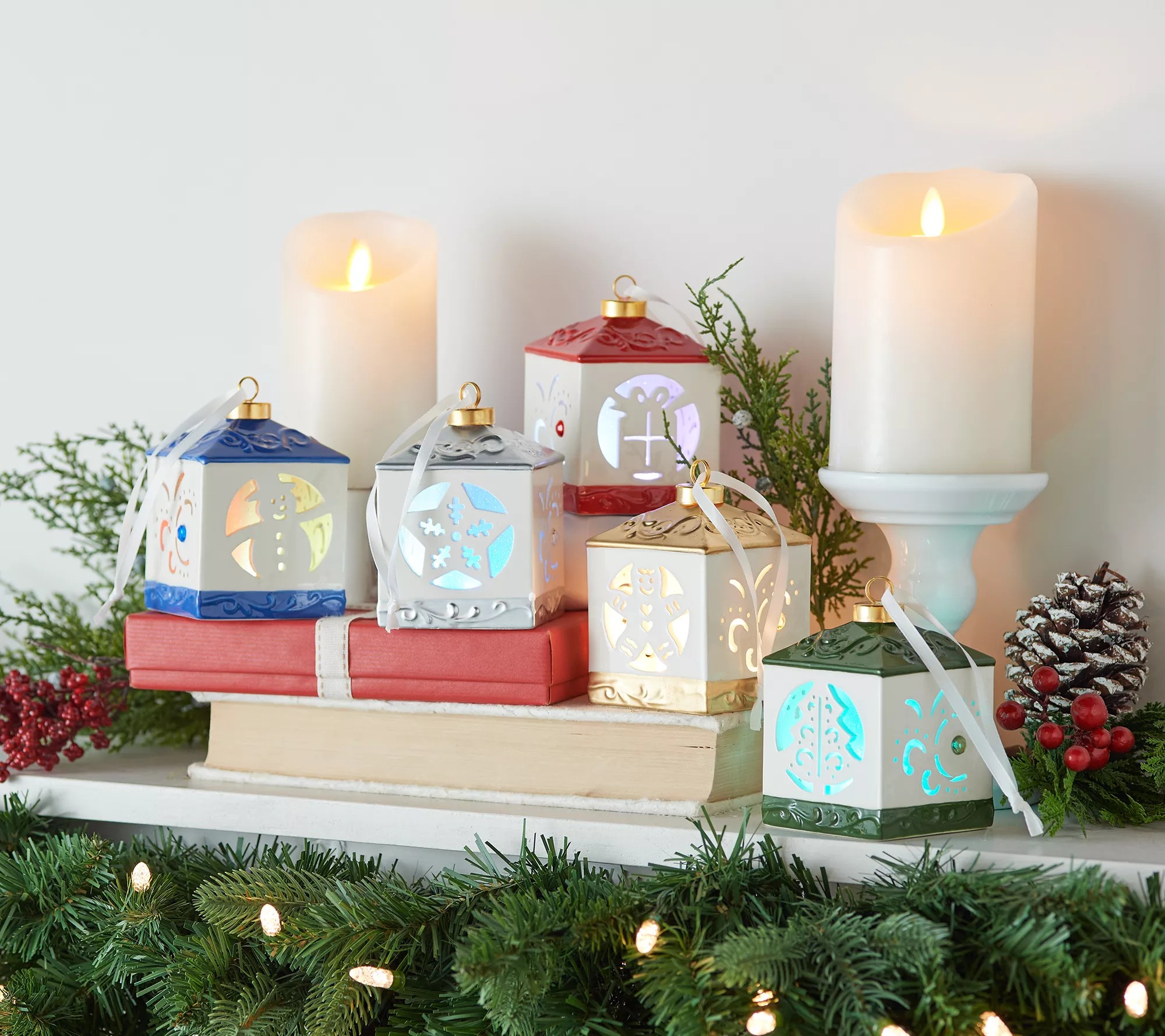 (QVC) Lightscapes Set of 5 Cutwork Ceramic Ornaments with Gift Boxes