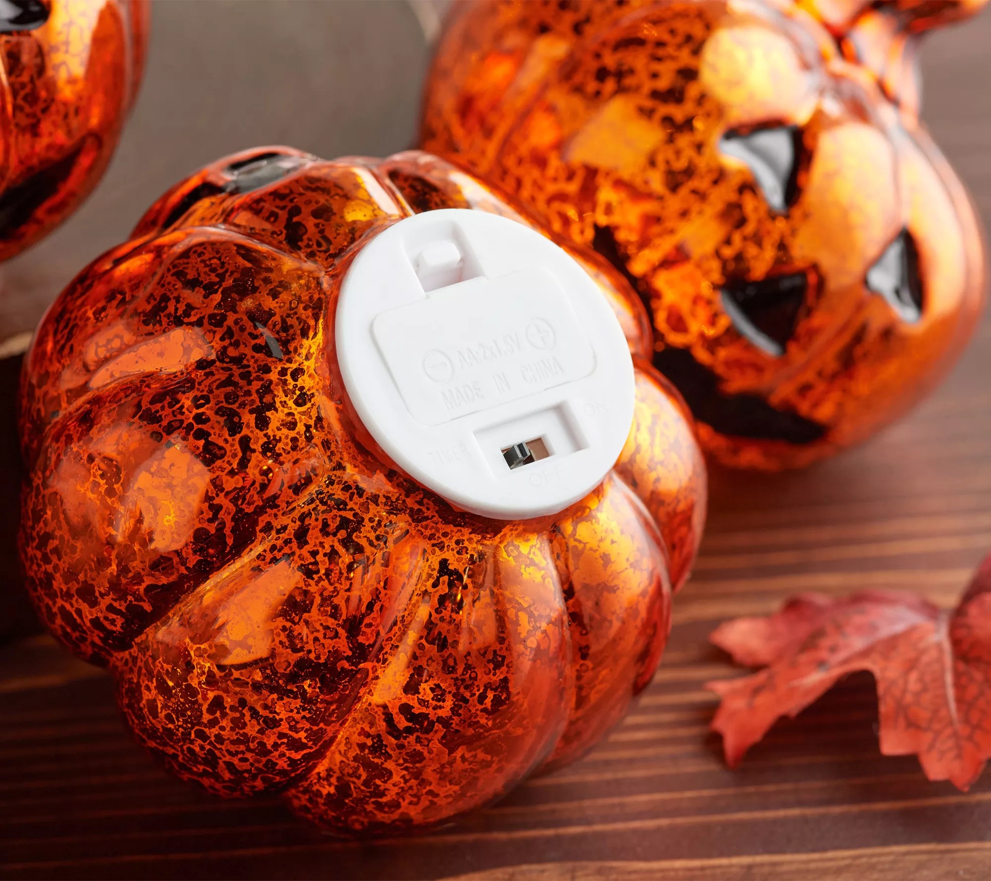 Set of 3 Illuminated Mercury Glass JackoLanterns by Valerie