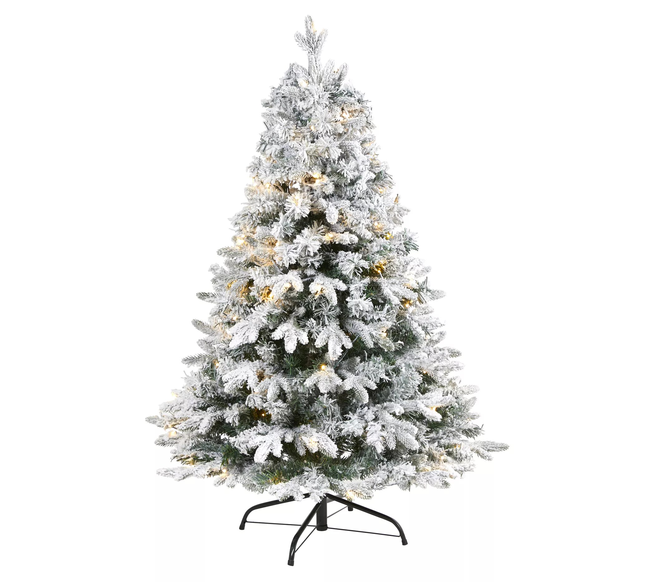 Nearly Natural 4 Ft. Flocked Christmas Tree w/100 Clear LED