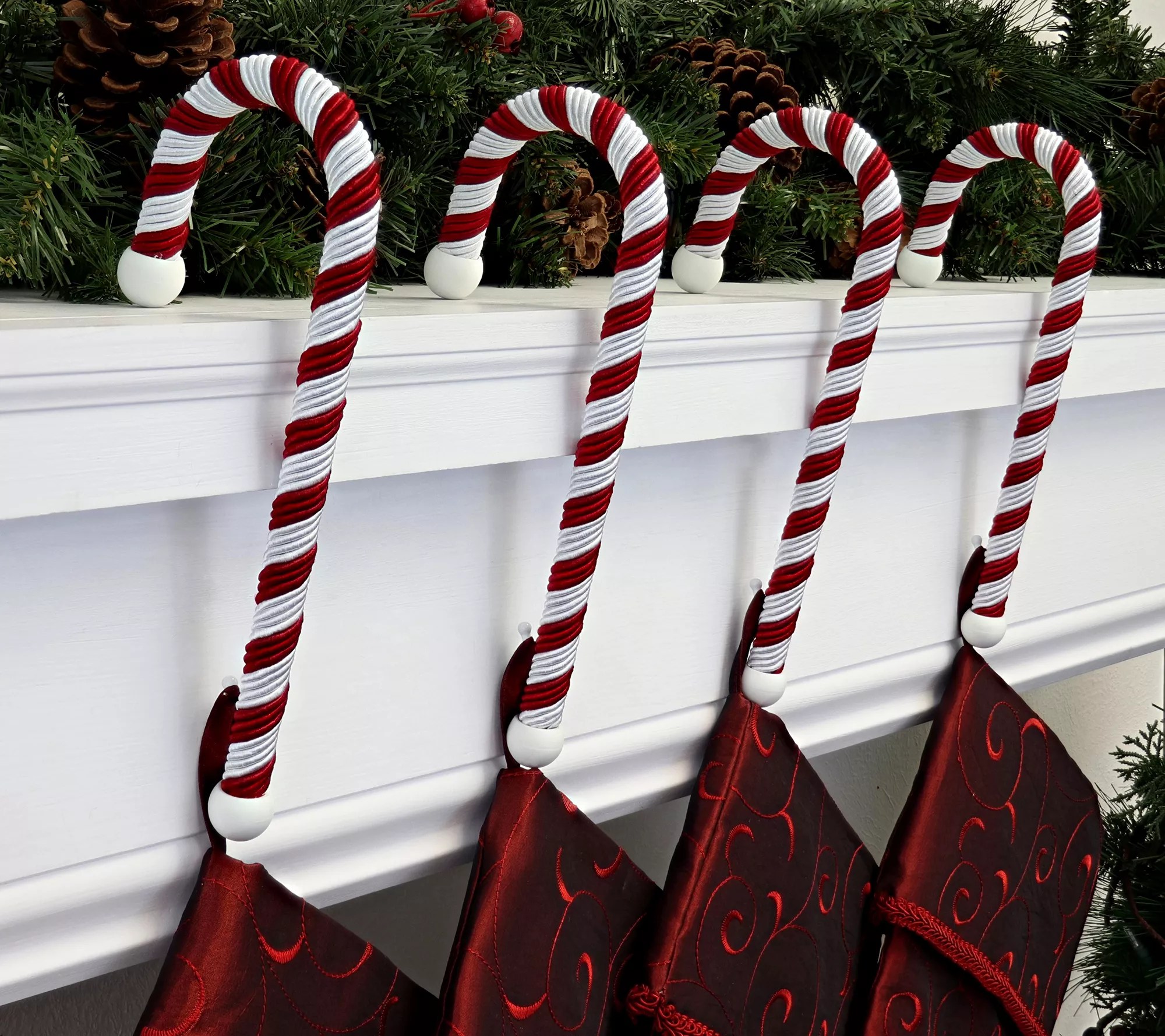 Haute Decor Set of 4 Large Velvet Candy Cane Stocking Holders