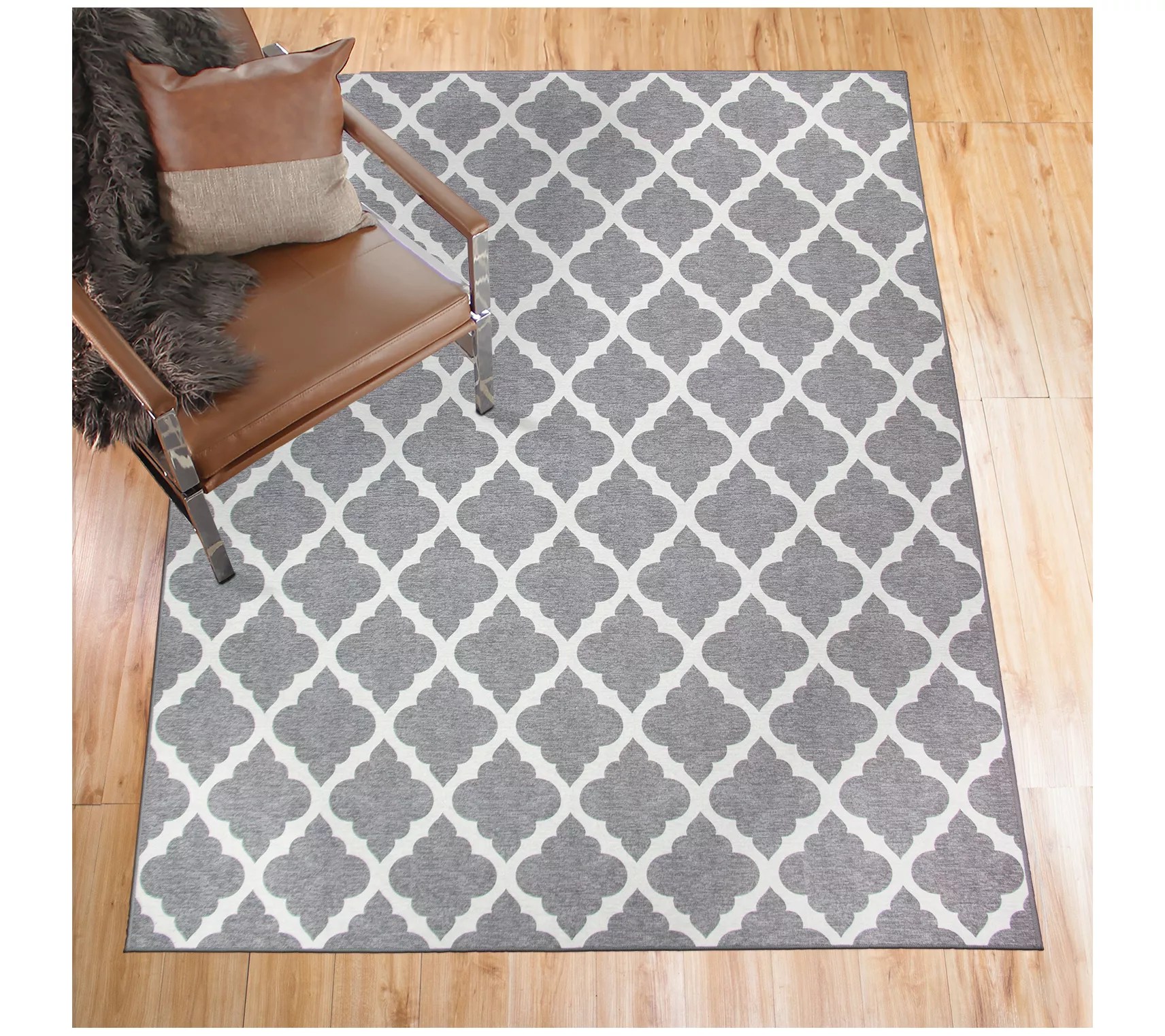 My Magic Carpet Washable Area Rug Moroccan Trellis Gray 5x7