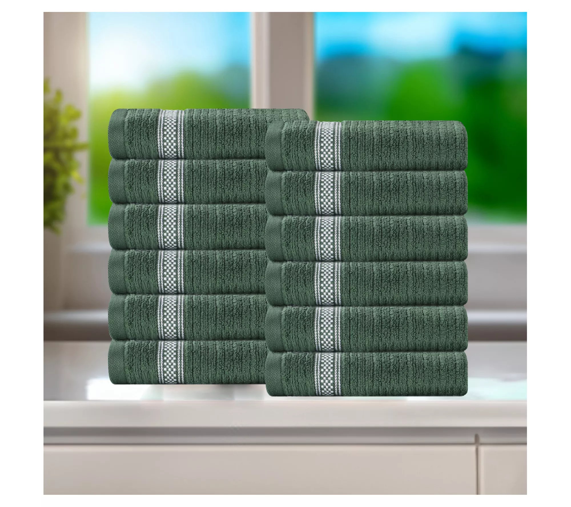 Superior 12pc Soft Zero Twist Cotton Ribbed Plush Face Towels