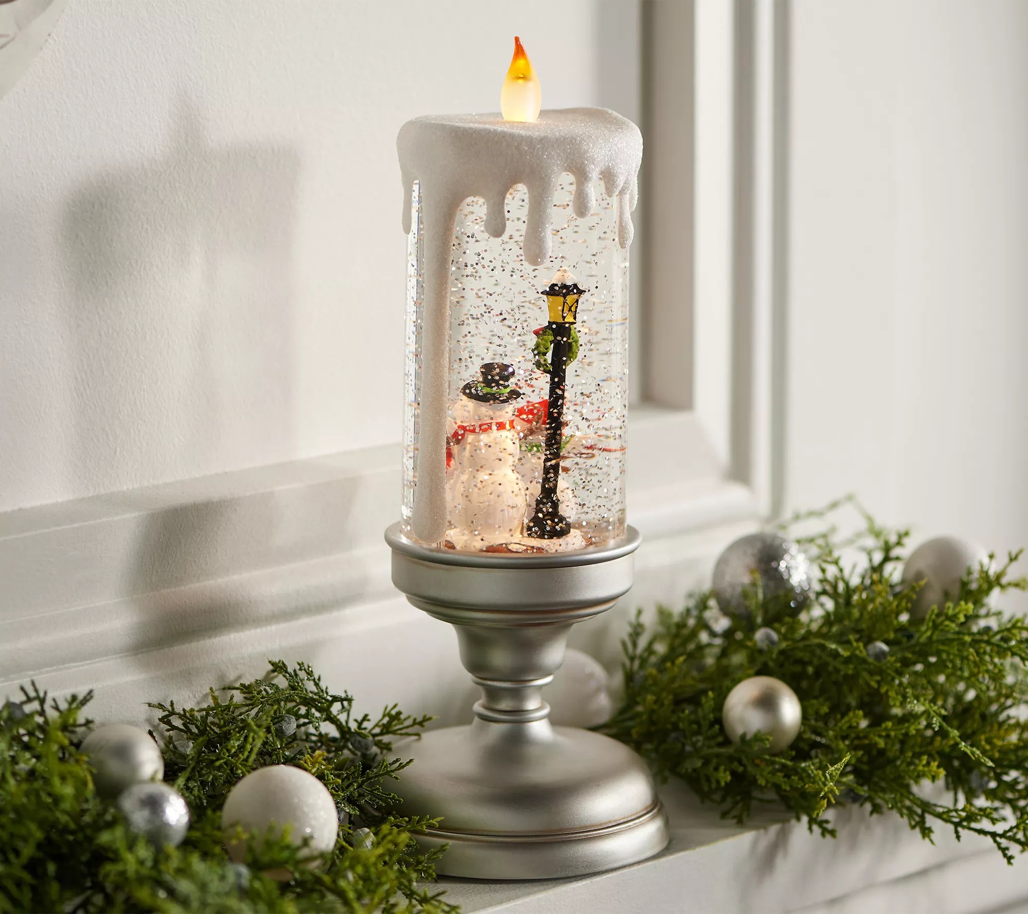 12" Illuminated Glitter Candle with Inside Scene by Valerie