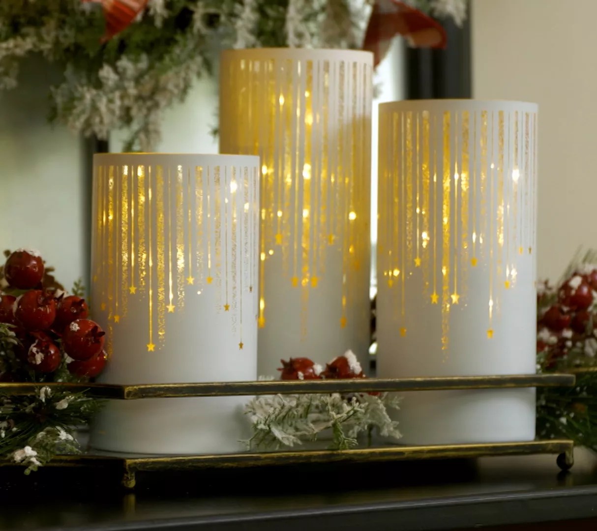 Set of 3 Illuminated Starry Night Hurricanes by Valerie