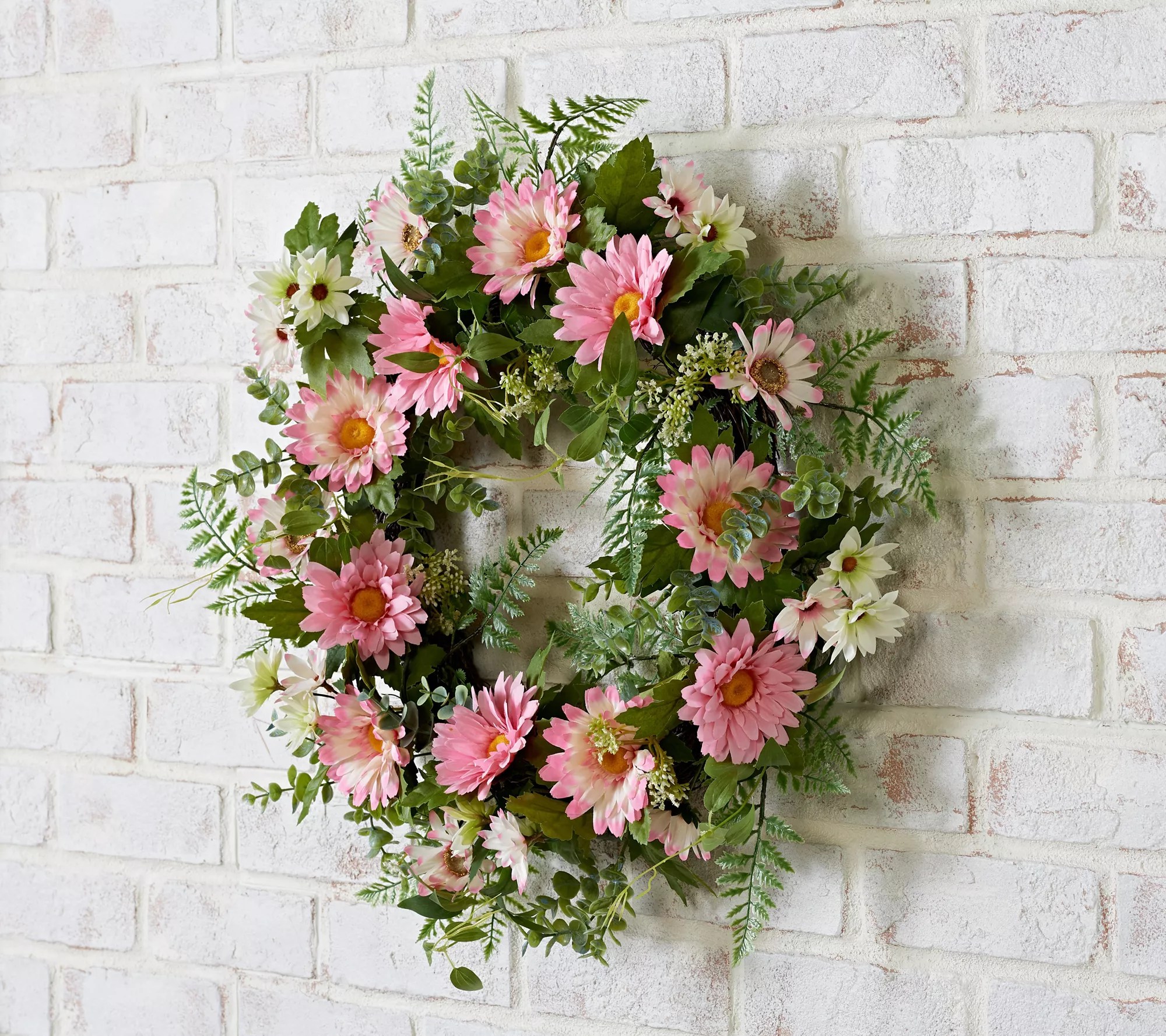 22" Faux Daisy and Fern Wreath by Valerie