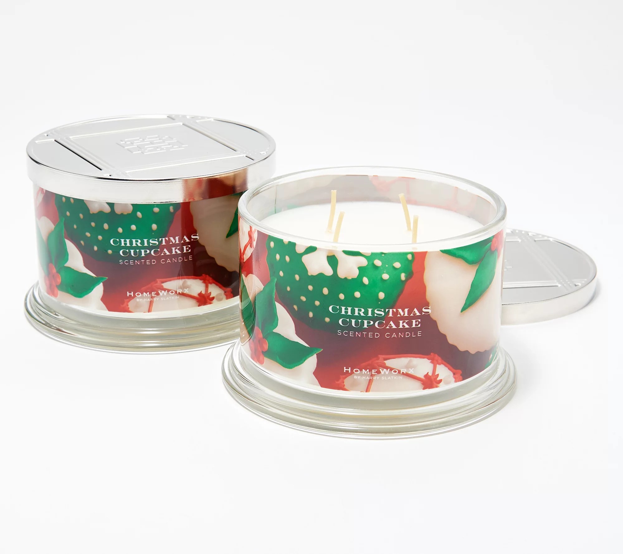 HomeWorx by Harry Slatkin S/2 Christmas Cupcake 18oz Candles