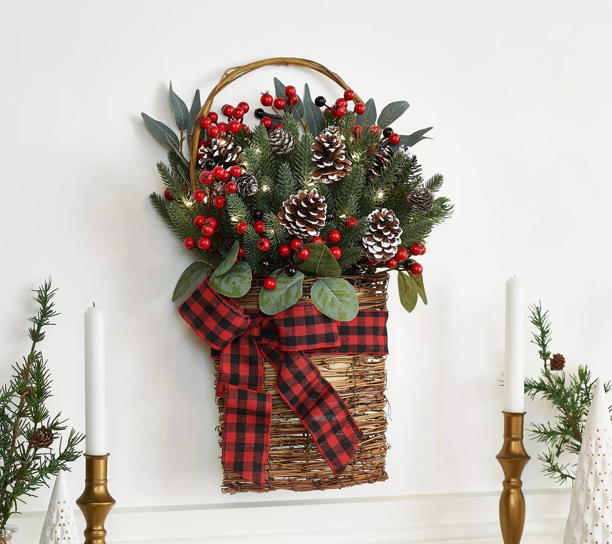 Home Reflections 19" Illuminated Hanging Greenery Basket