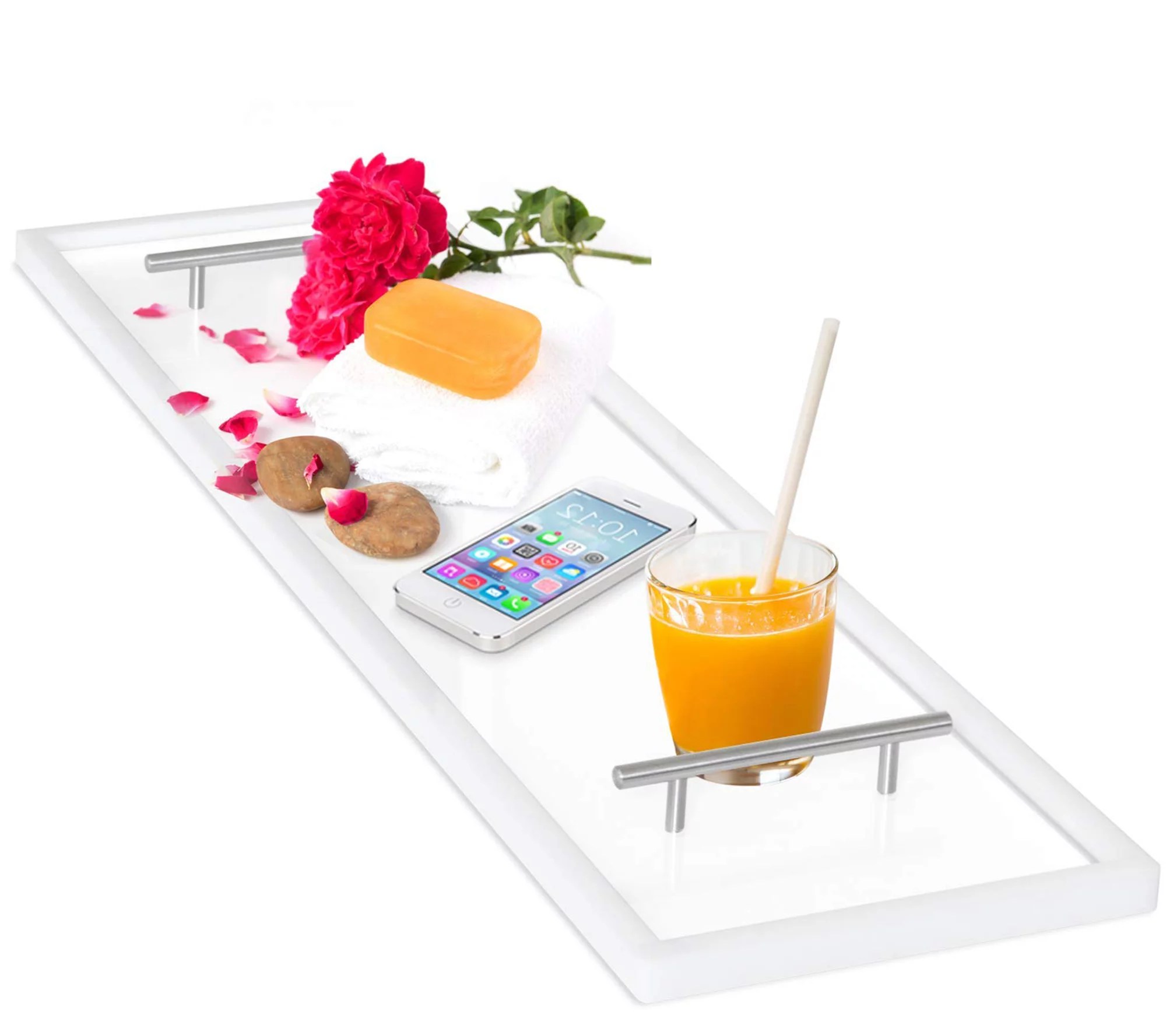 Clear Acrylic Bathtub Caddy with Stainless Steel Handles