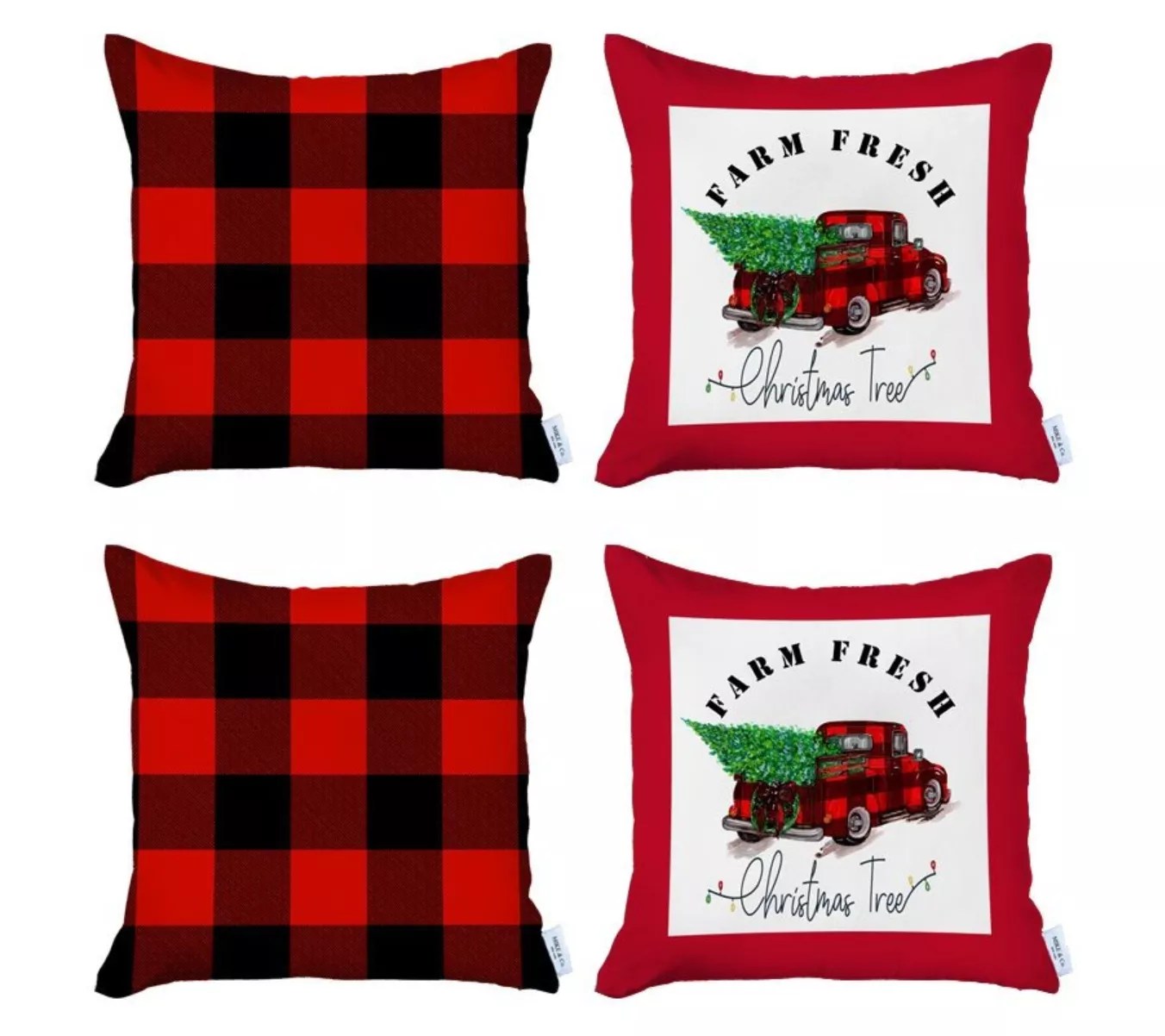 HomeRoots S/4 Red Plaid & Red Truck Throw Pillows