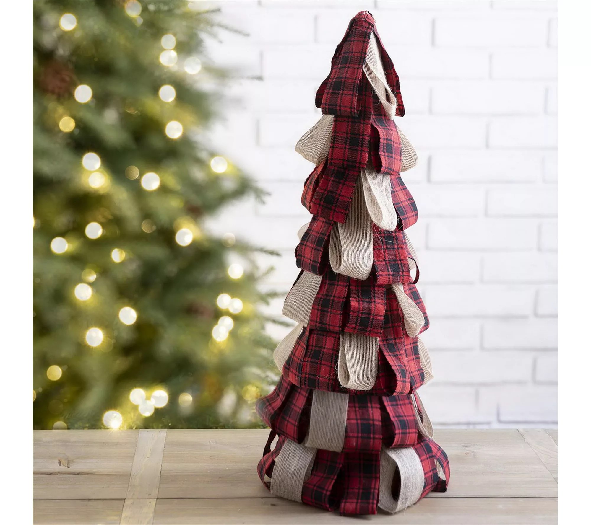 Glitzhome Red Buffalo Plaid Fabric Christmas Tree Large