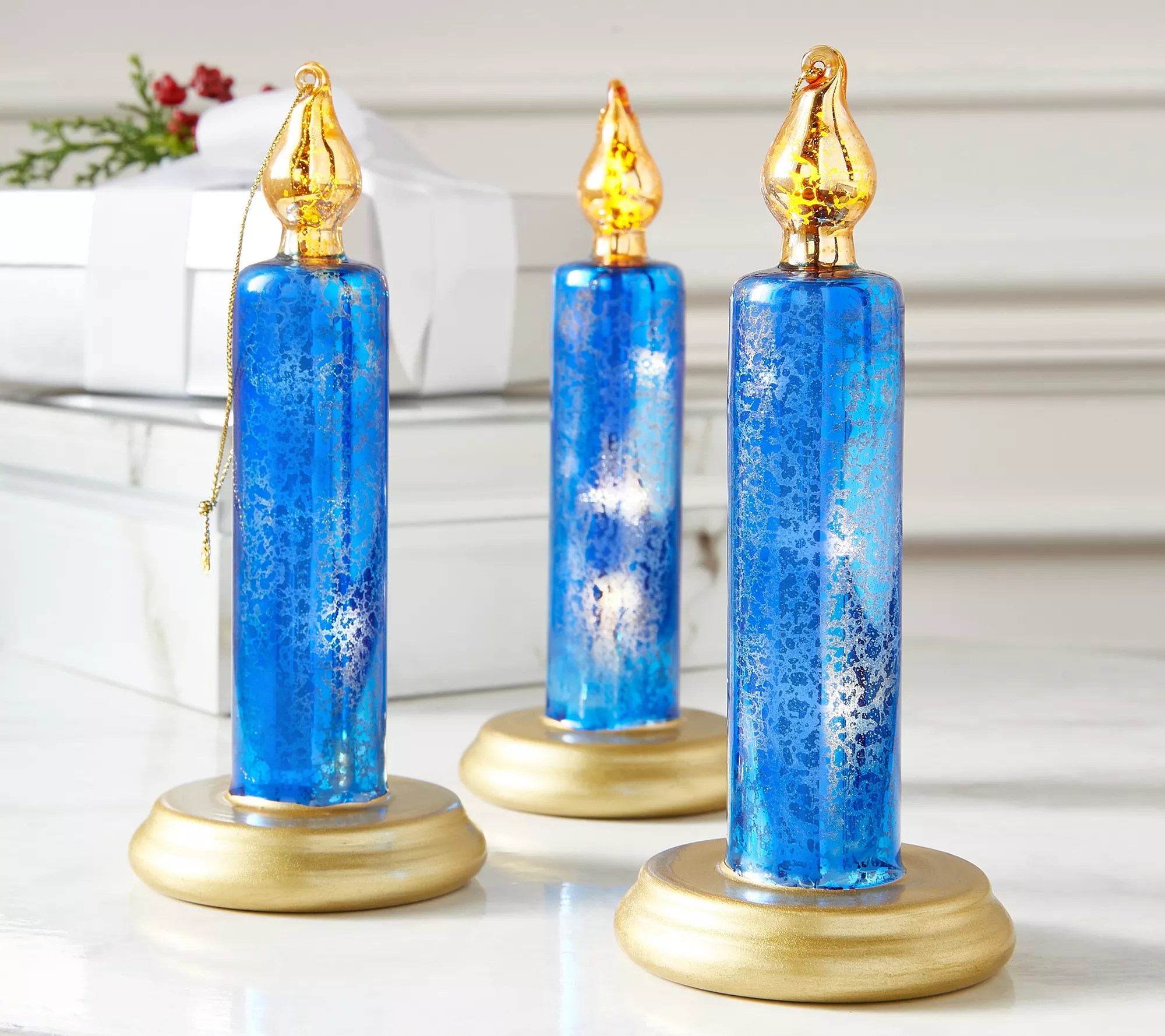 "As Is" Set of 3 Illuminated Mercury Glass Candles by Valerie