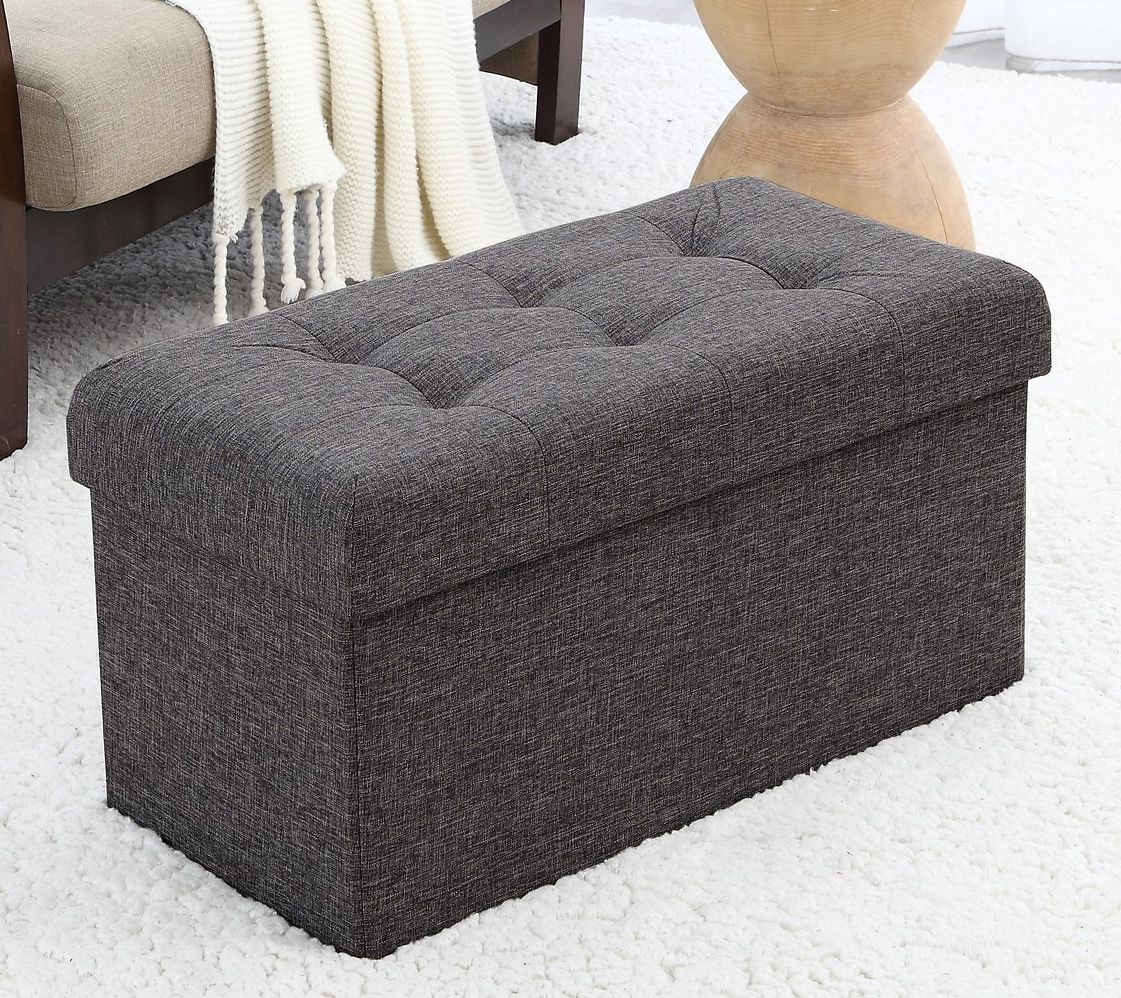 Ornavo Home Foldable Tufted Linen Storage Ottoman Bench