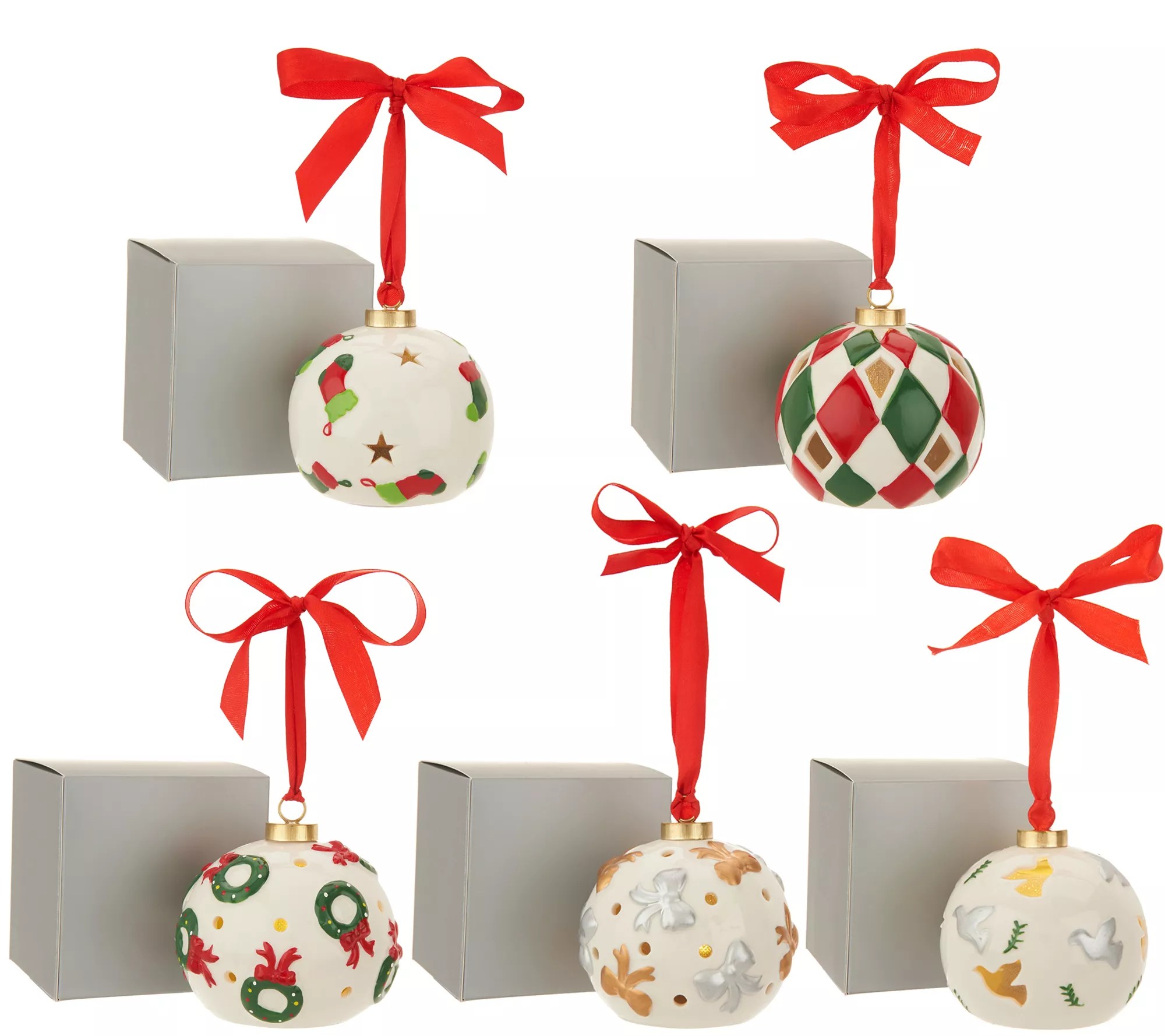 (QVC) QVC 2 Lightscapes S/5 Illuminated Porcelain Ornaments with Gift