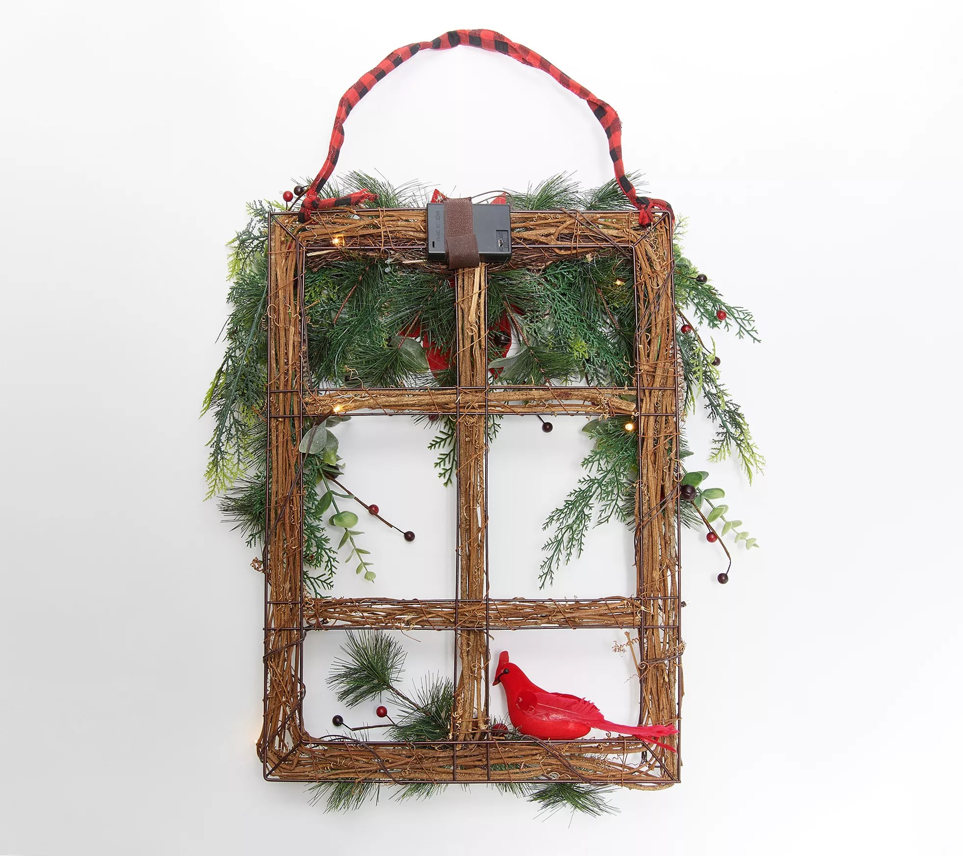 Plow & Hearth Illuminated Window Wall Art with Poinsettias