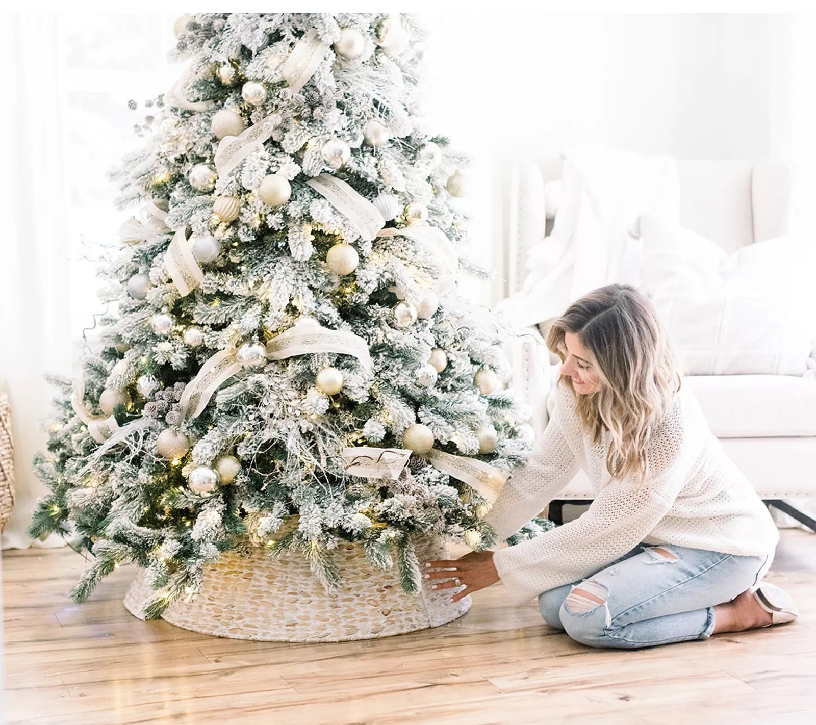 Natural Distressed Woven Basket Tree Collar by Lauren McBride