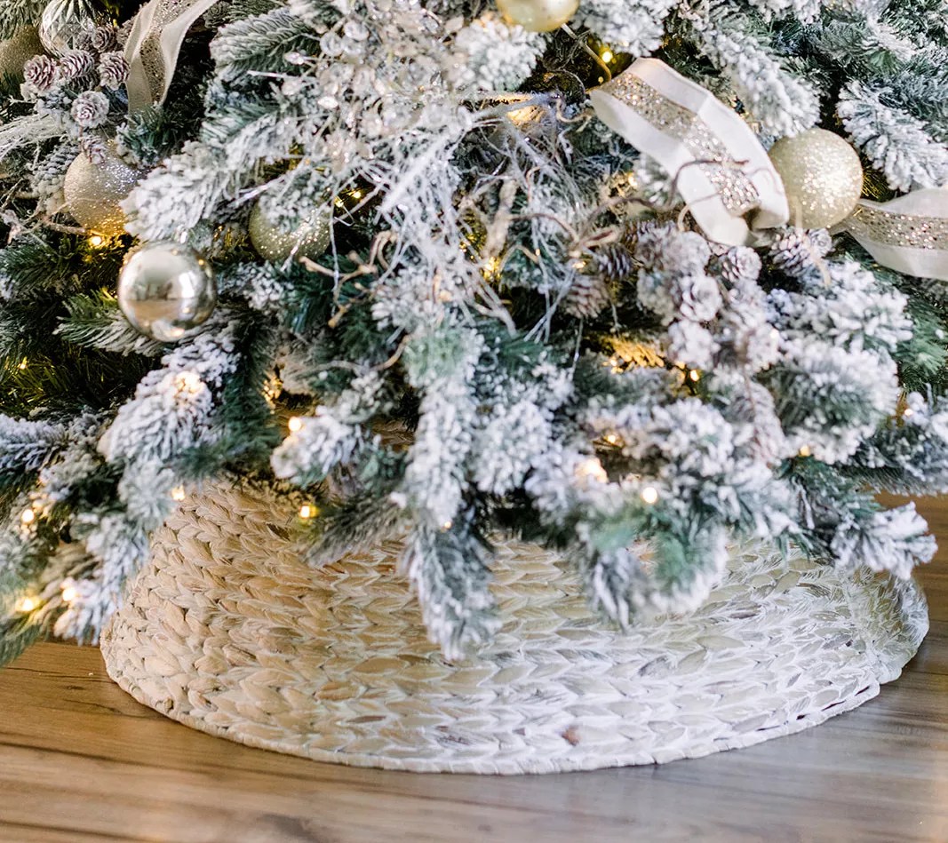 Natural Distressed Woven Basket Tree Collar by Lauren McBride
