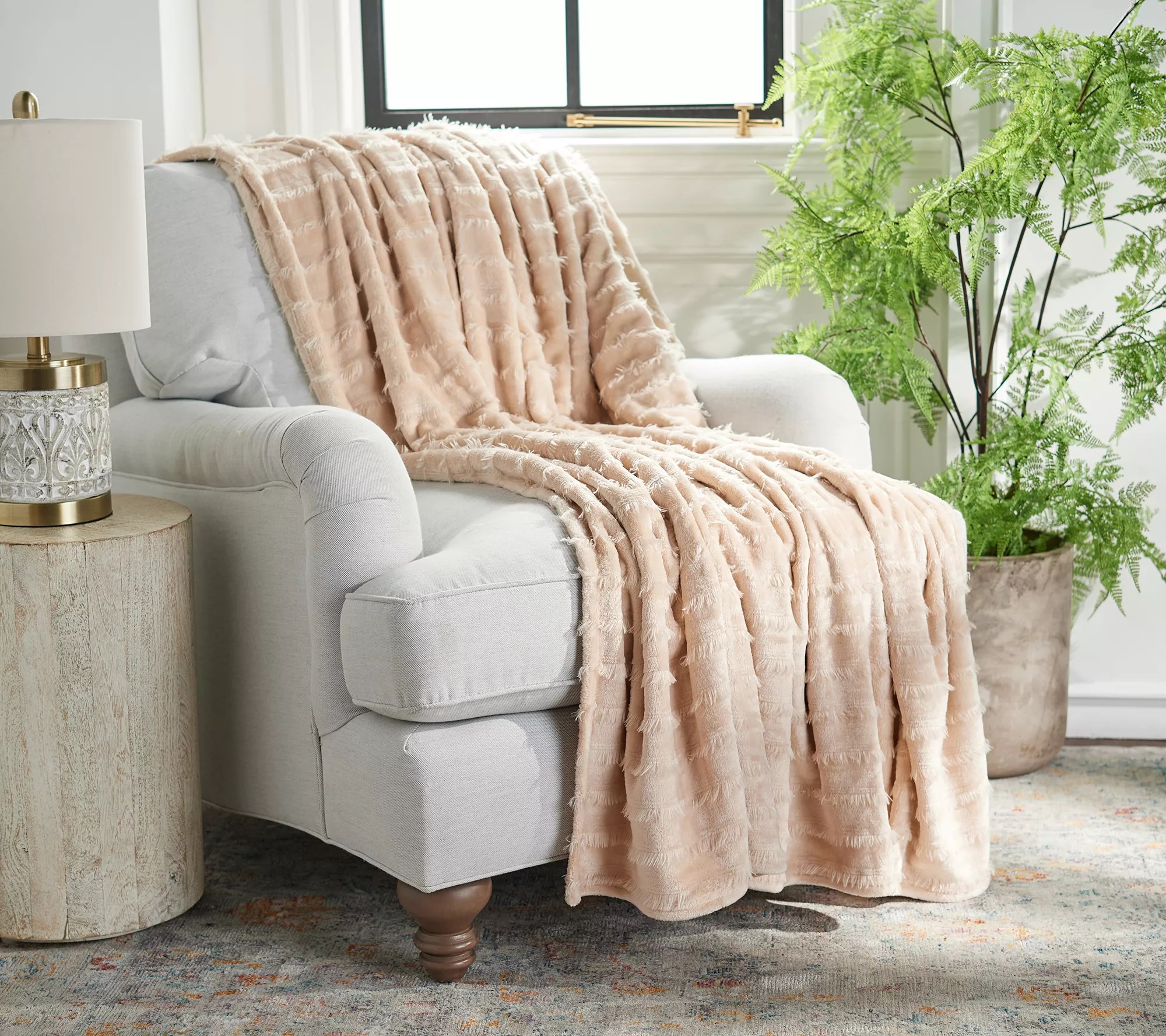 Home Reflections 60"x70" Clipped Ruffle Faux Fur Throw