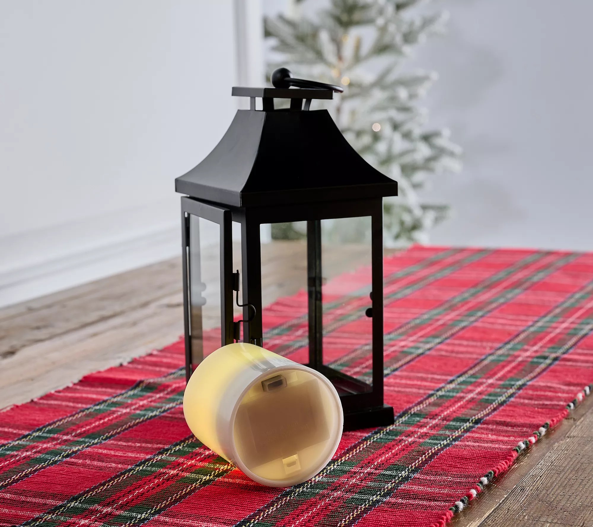 Home Reflections 4pc Indoor/Outdoor Metal Lanterns with Lit Pillar