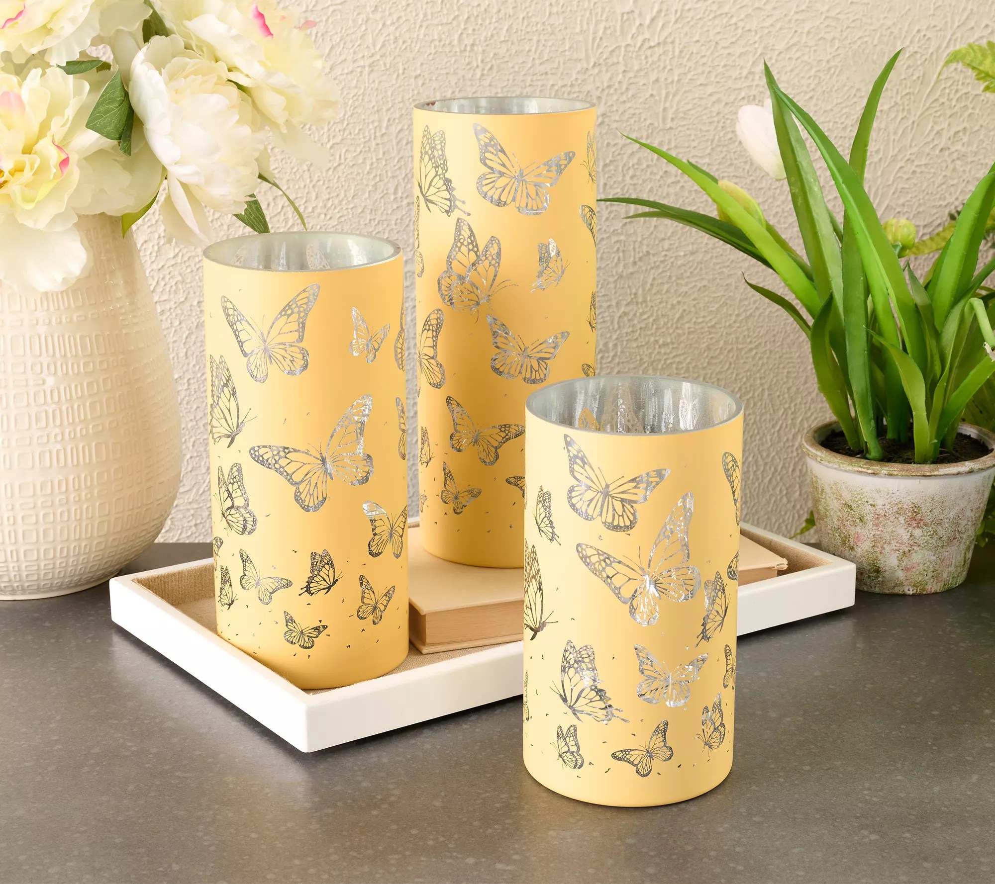 Set of 3 Lit Butterflies in Flight Hurricanes by Valerie