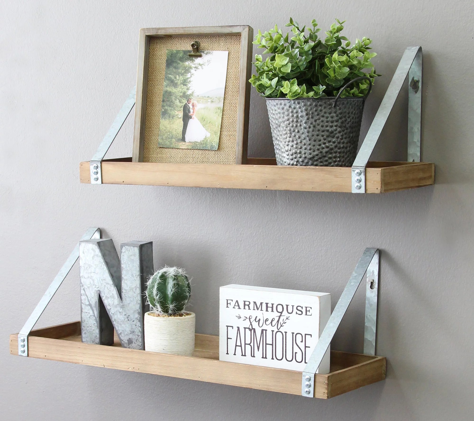 Stratton Home Decor Set/2 Hanging Rustic Wood &Metal Shelves