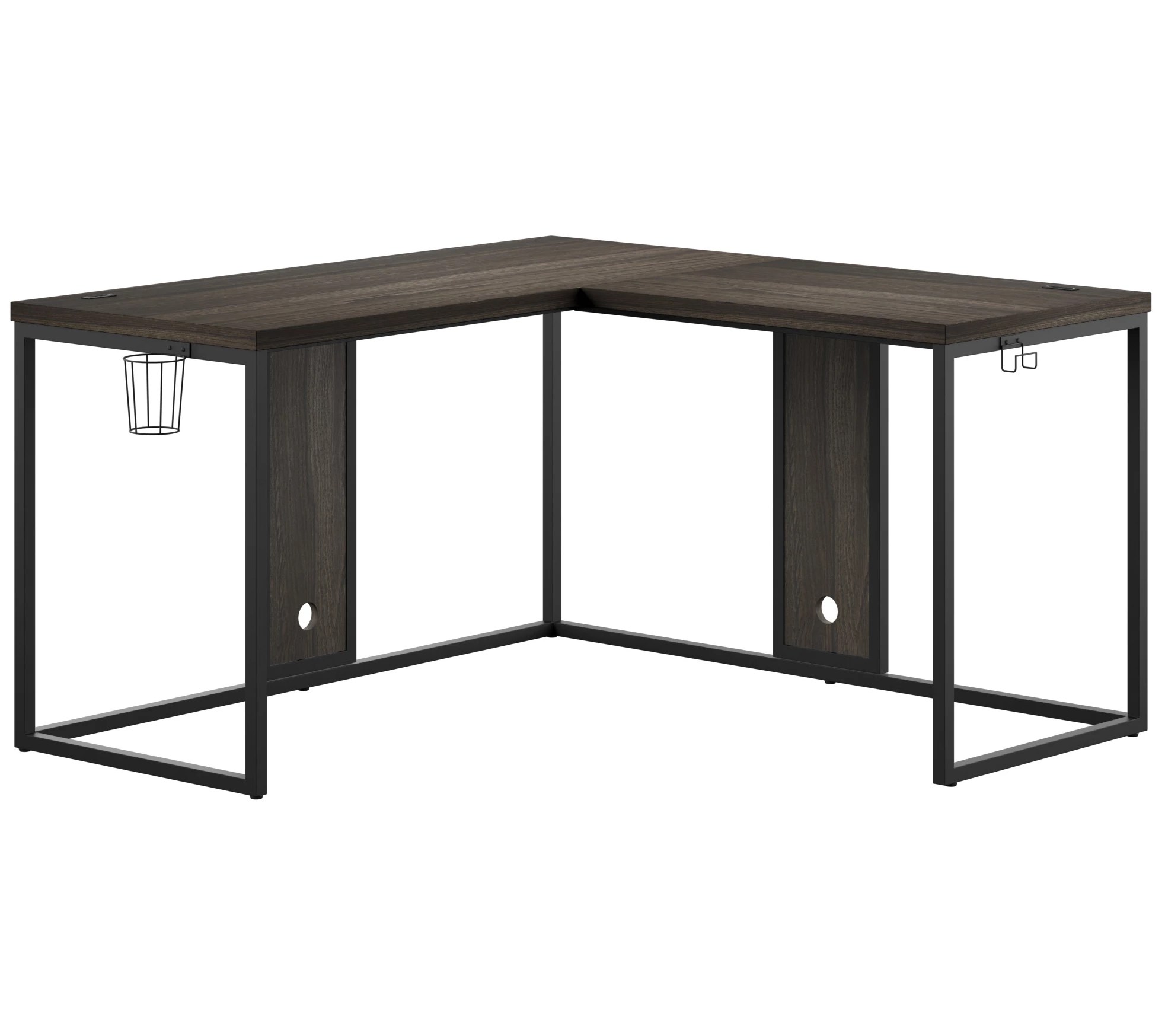 Twin Star Home Corner Office Desk W USB Ports and Cup Holder