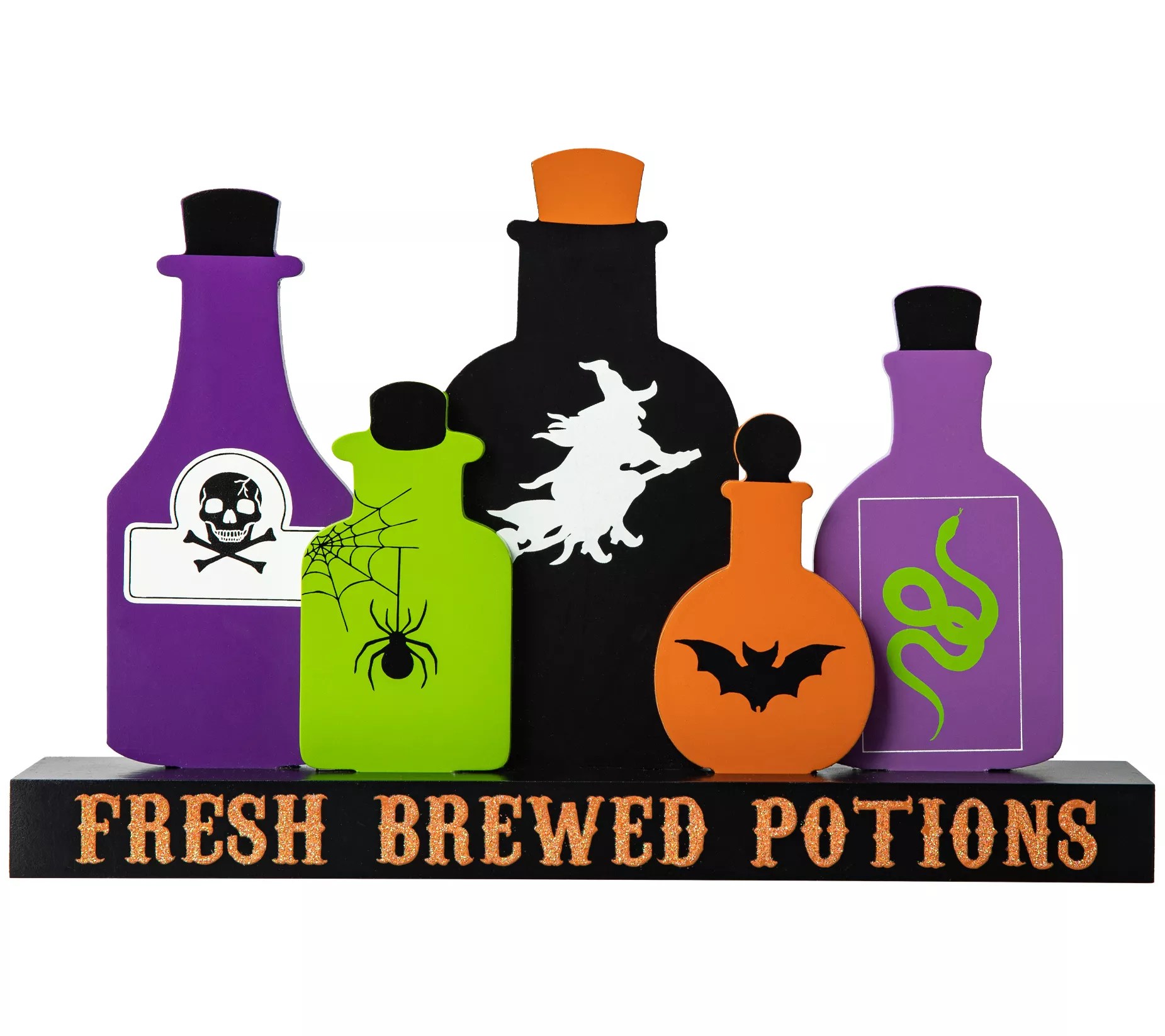 Glitzhome 14"L Halloween Wooden Poison Bottles Table Decor