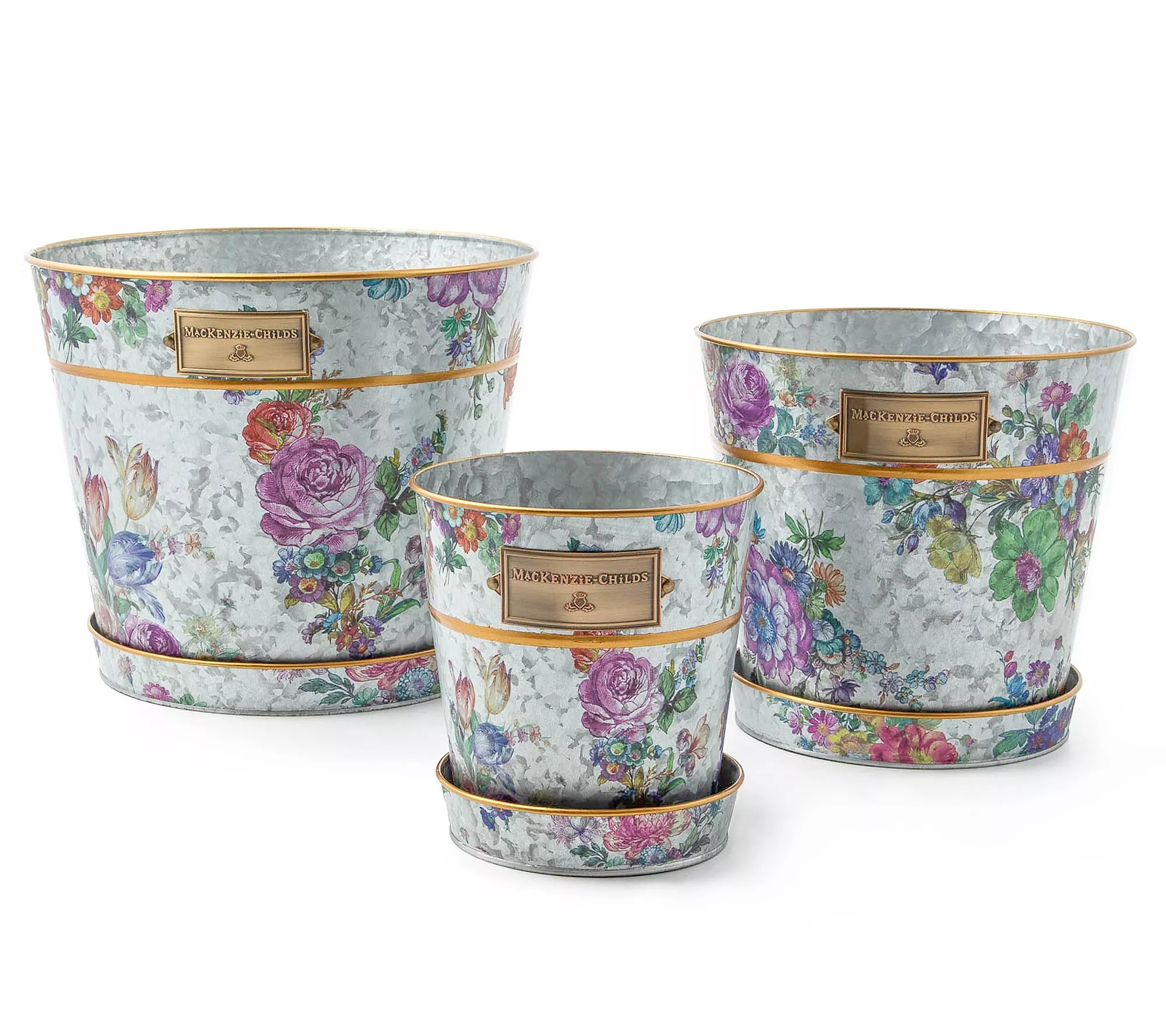 MacKenzieChilds Flower Market Pots & Saucers, Set of 3