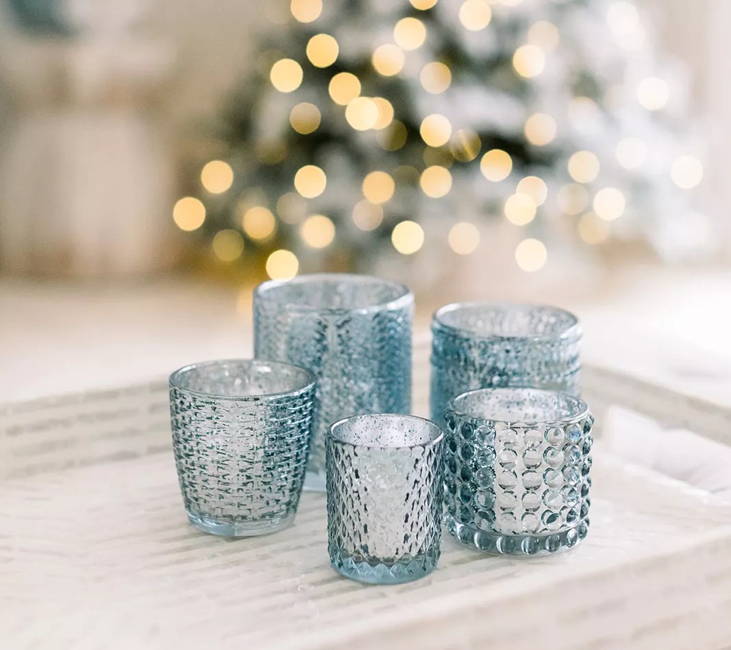 Set of 5 Mercury Glass Votives with Candles by Lauren McBride