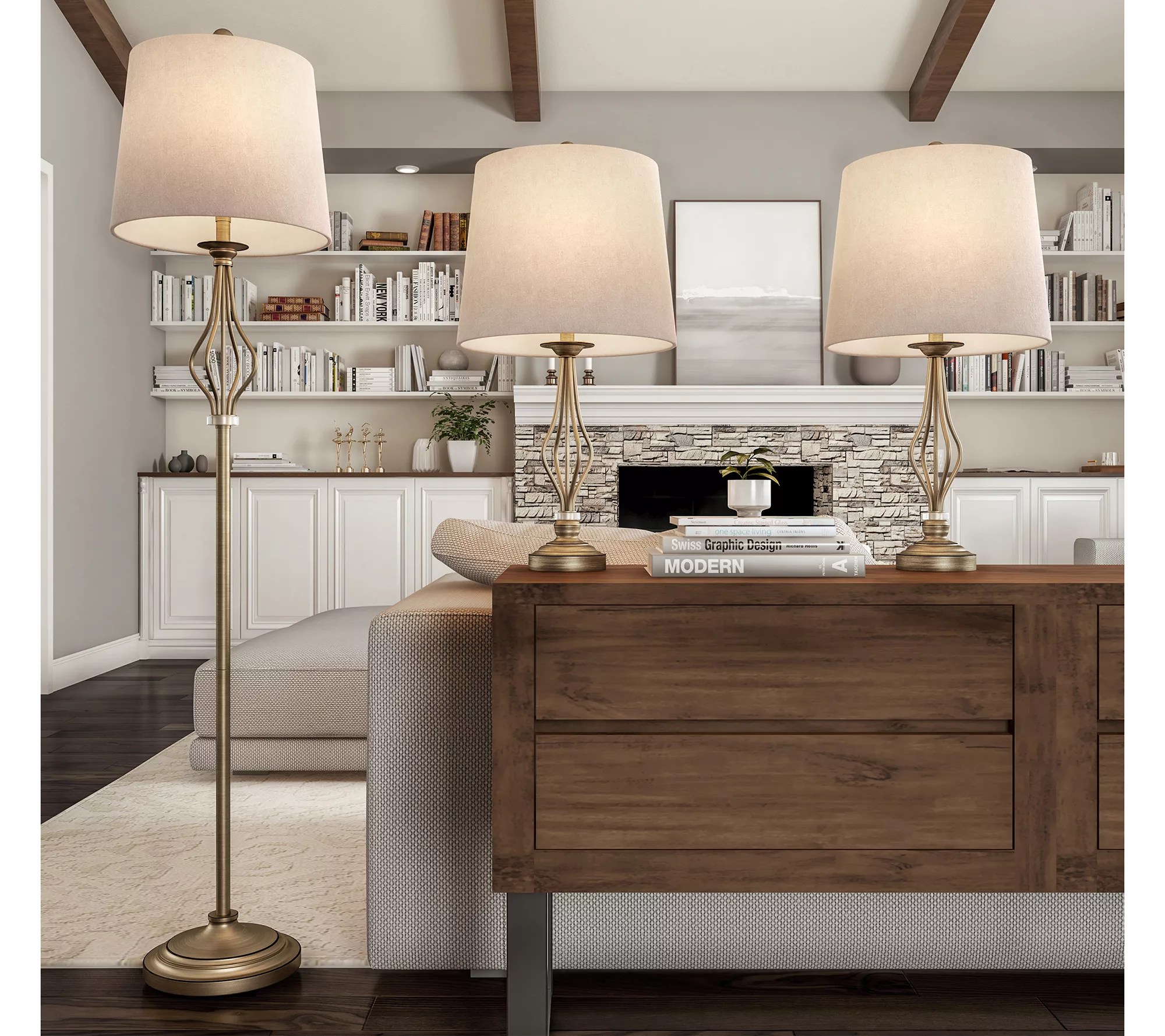 Lavish Home Set of 3 Modern Curved Openwork Lamps