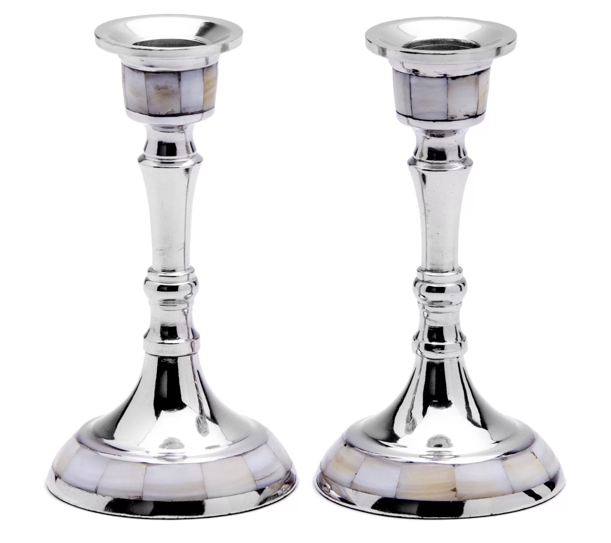 Copa Judaica StainlessSteel Candlesticks w/MotherofPearl