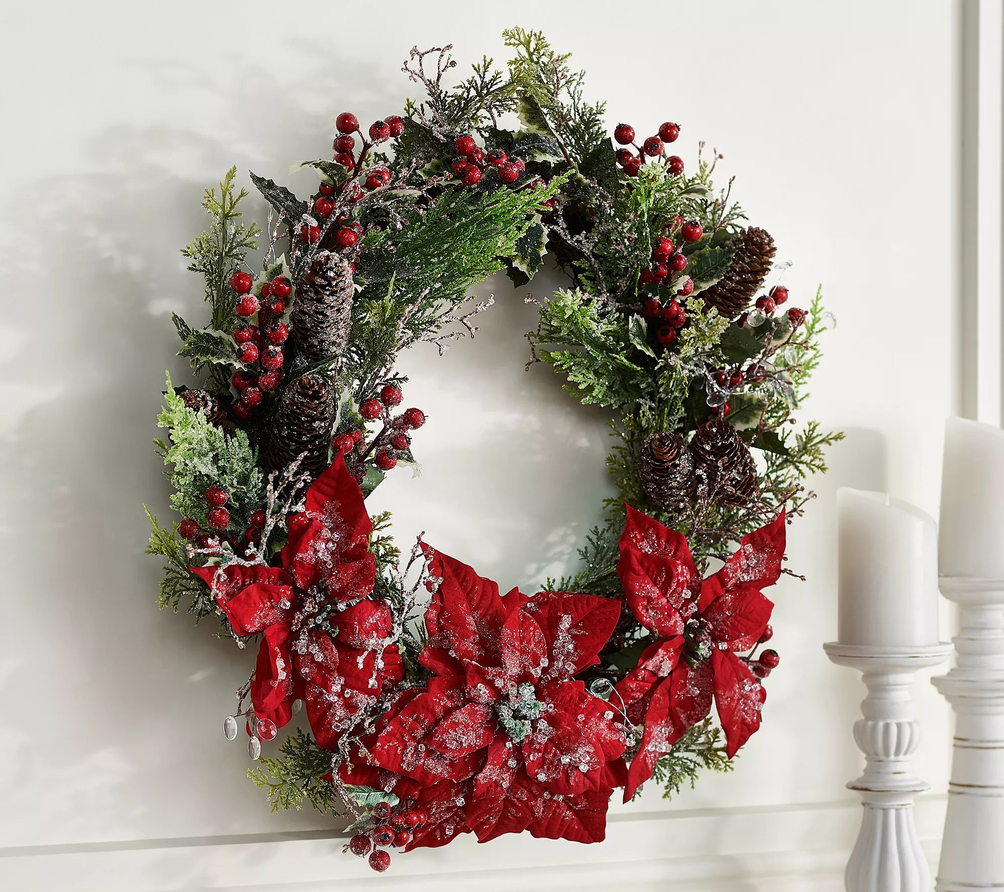 "As Is" 24" Iced Poinsettia and Berry Wreath by Valerie