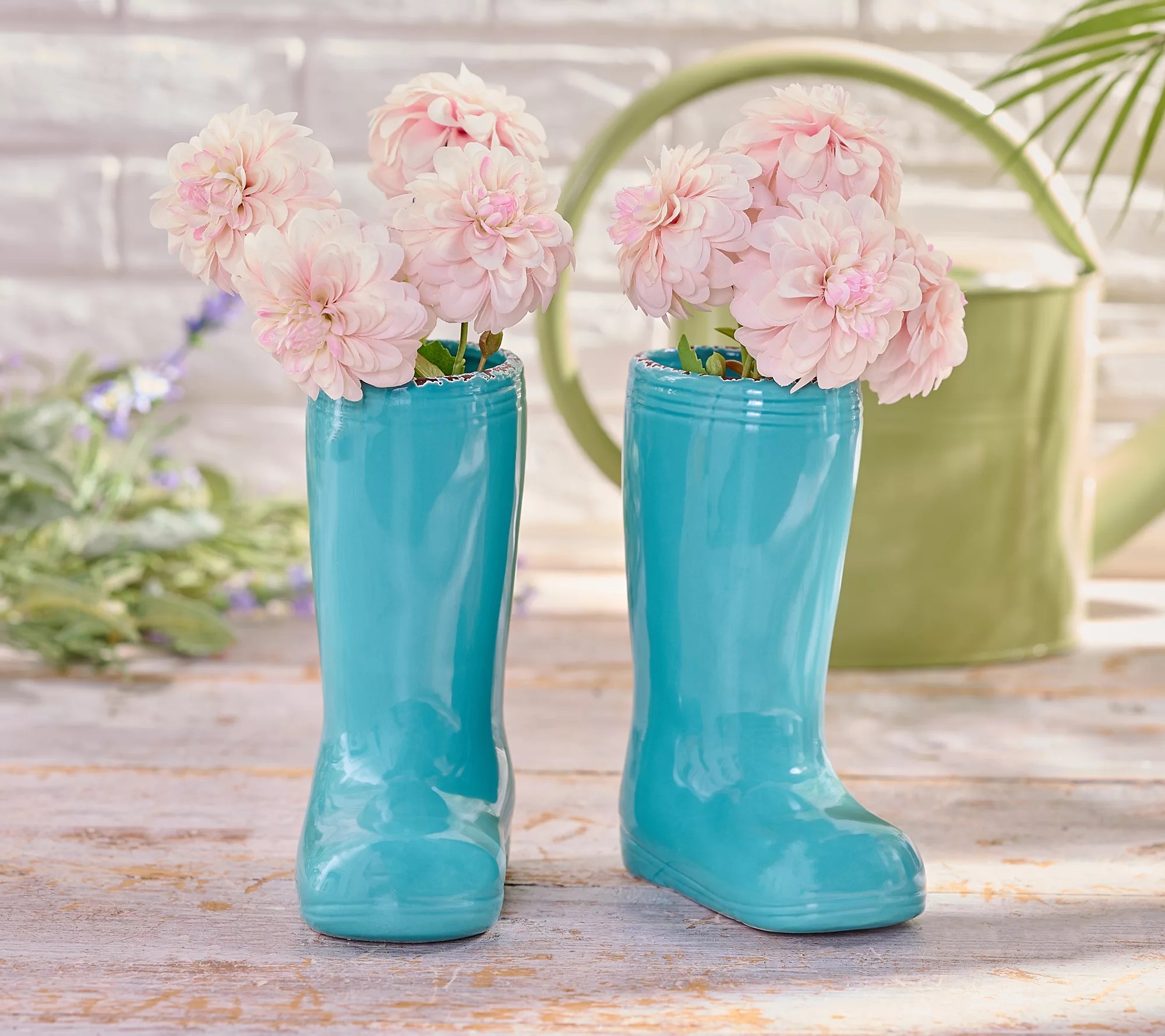 "As Is" Set of 2 8" Ceramic Rain Boot Vases by Valerie