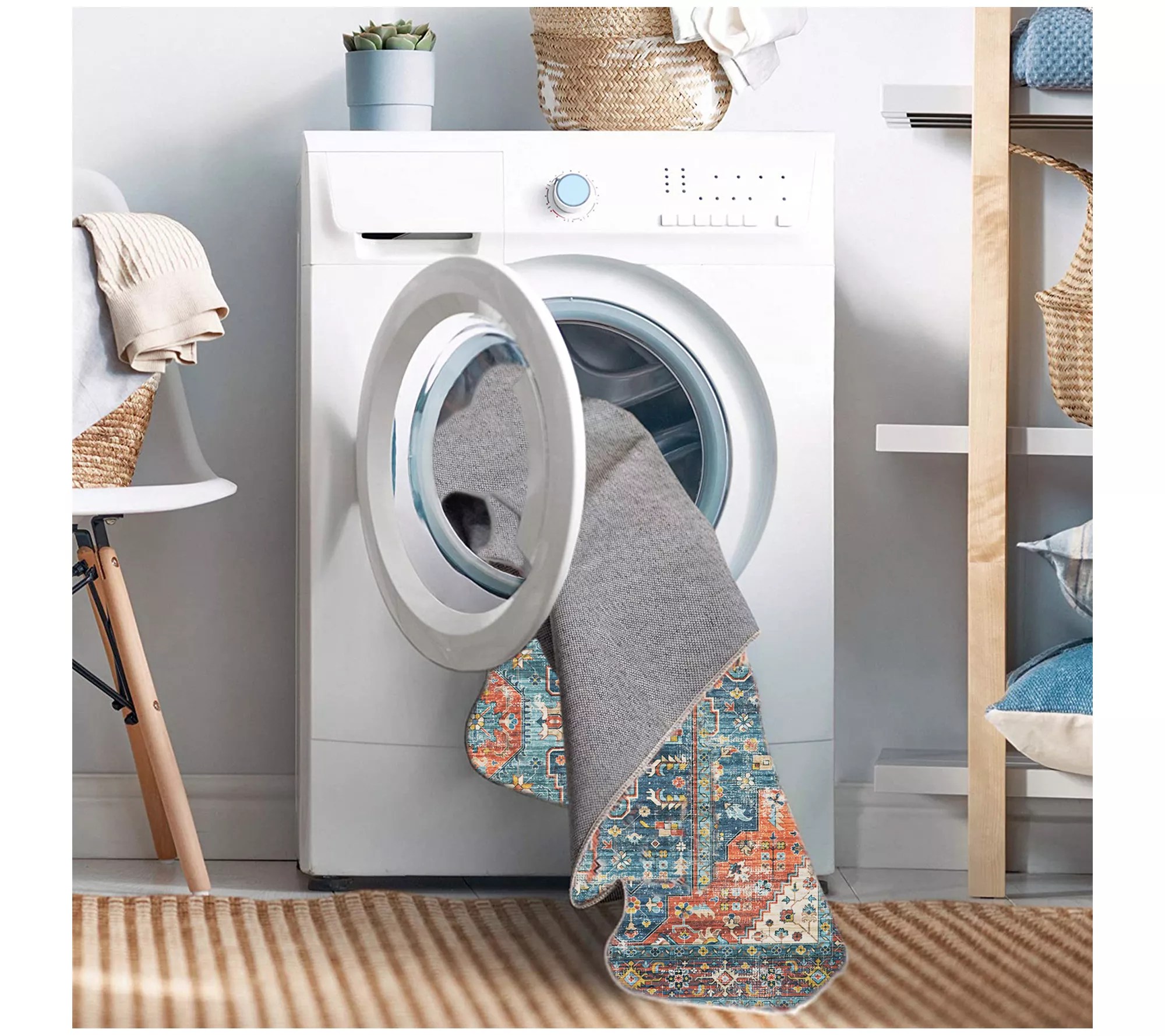 Linon Home Decor Washable Isla Teal/Rust 5x7 Area Rug