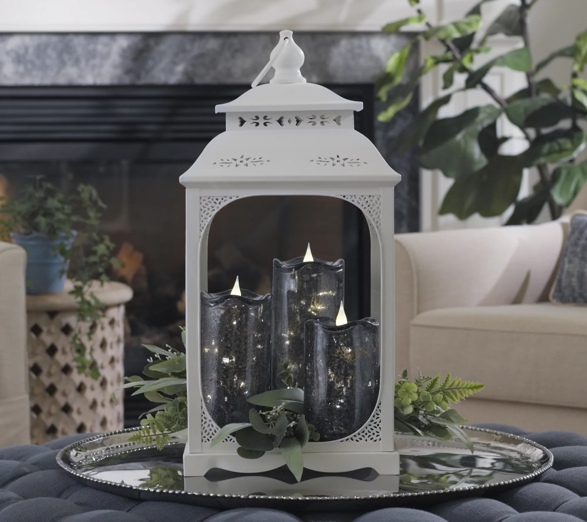 Set of 3 Illuminated Crackle Glass Candles by Valerie