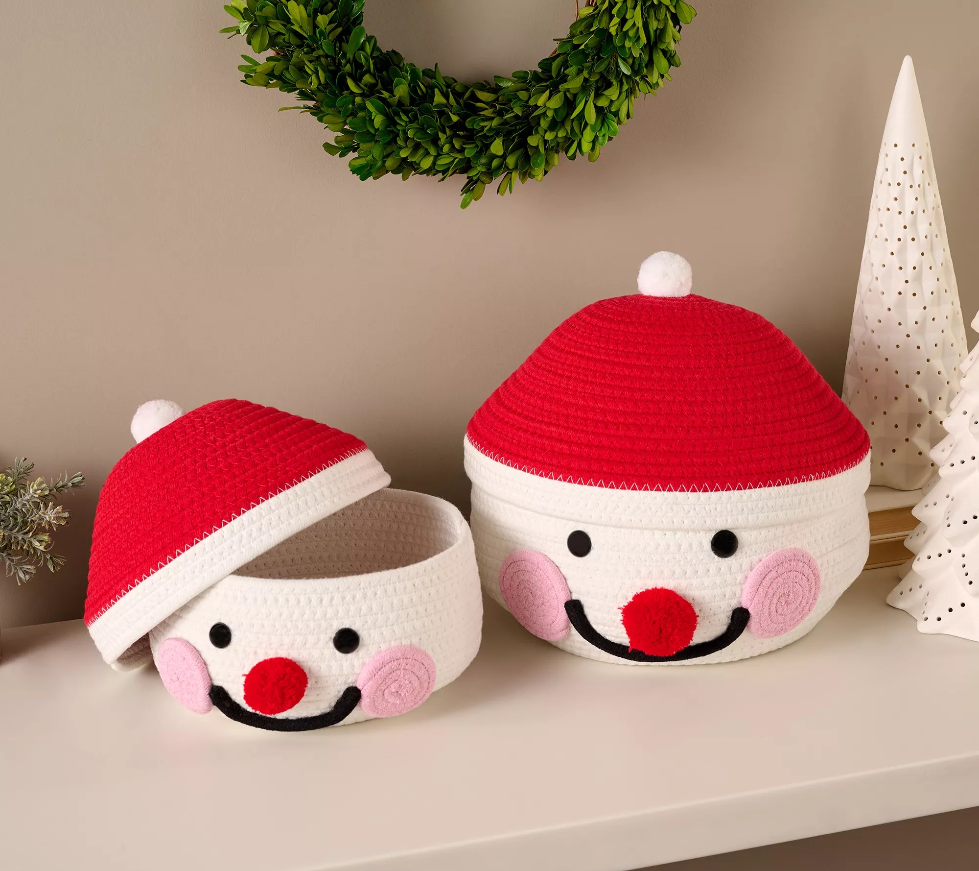 Kringle Express Set of 2 Snowman Rope Storage Baskets