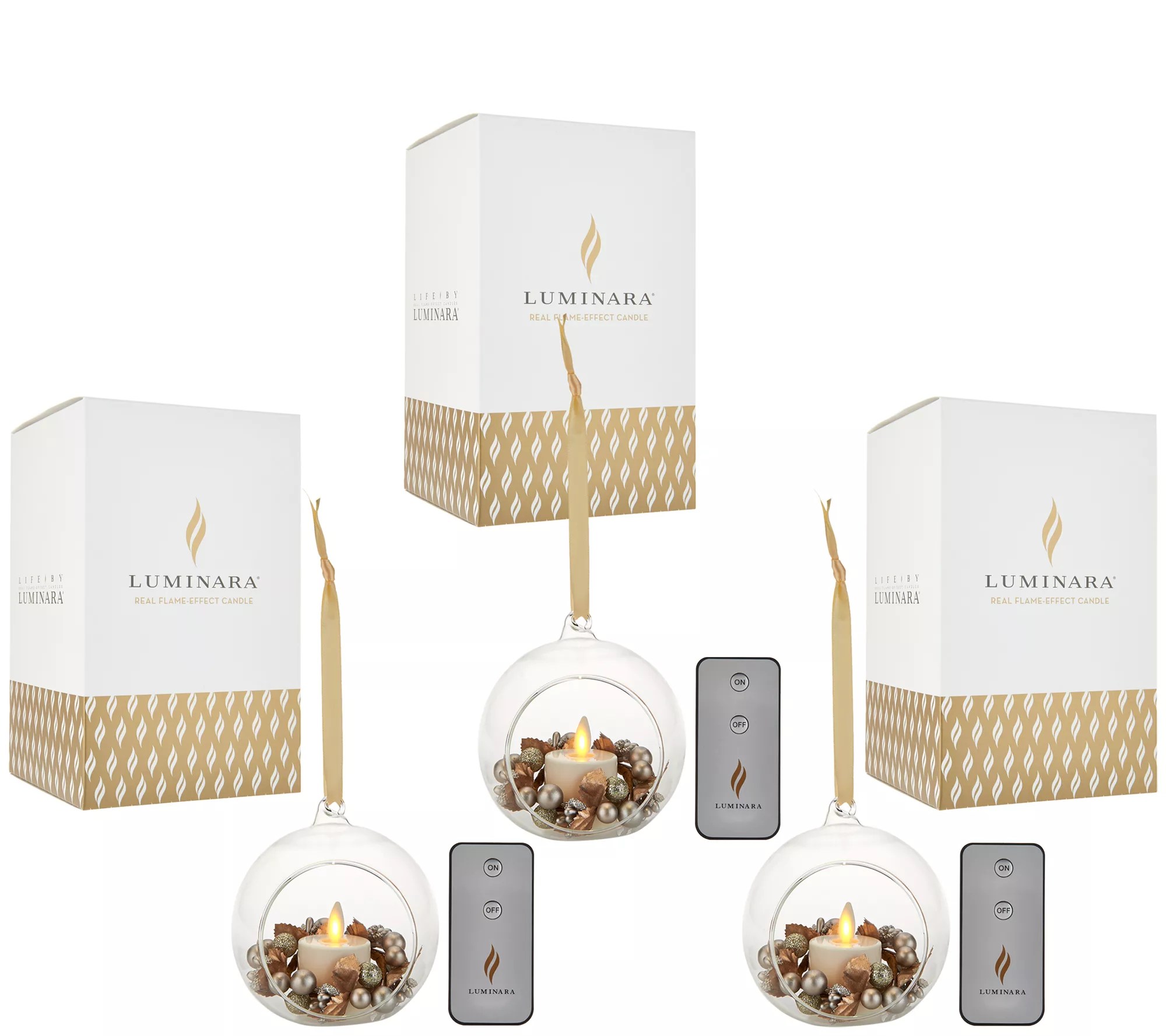 Luminara S/3 Blown Glass Ornaments with Flameless Tealight Candle