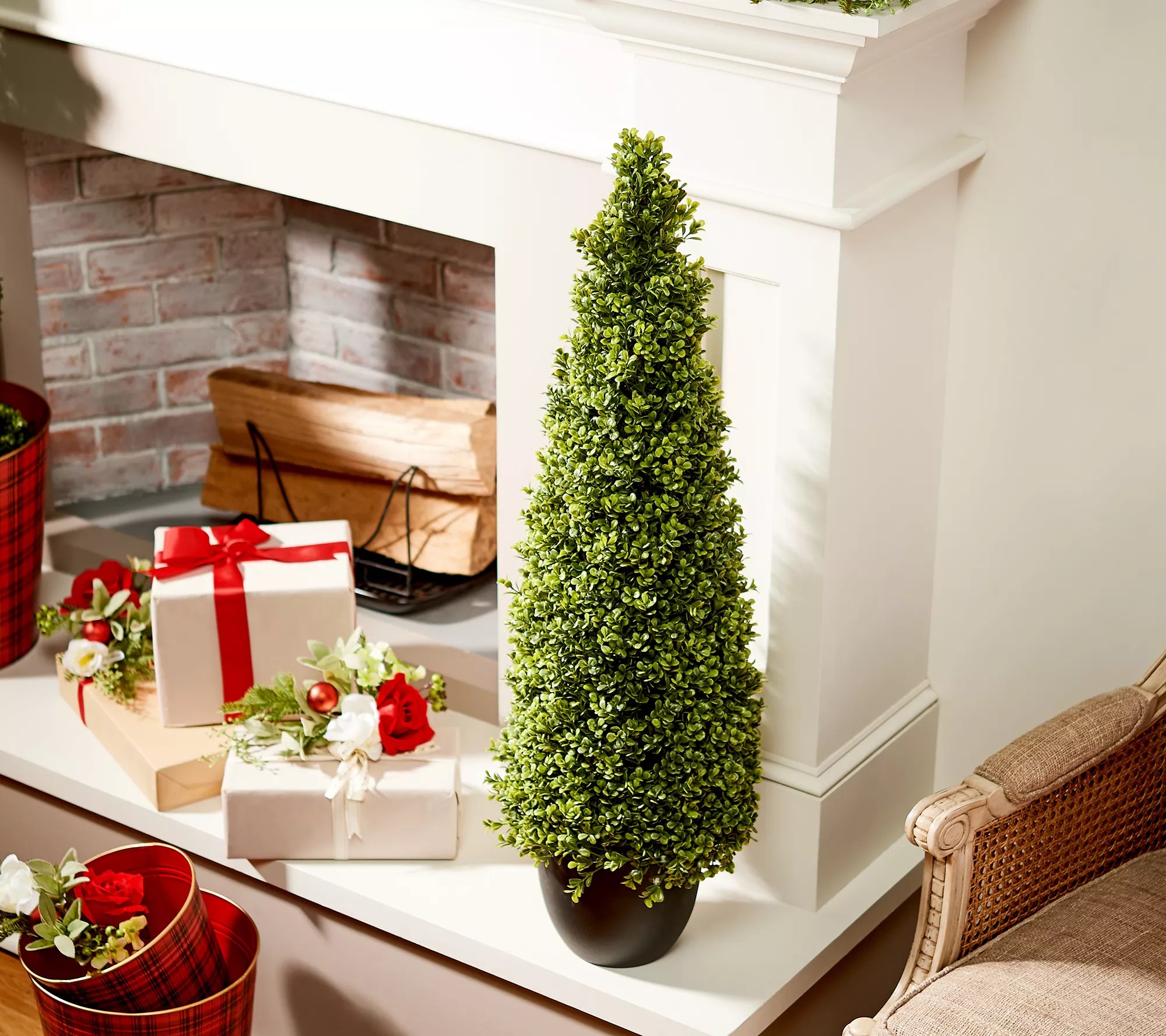 40" Indoor/ Outdoor Boxwood Cone Potted Topiary by Valerie