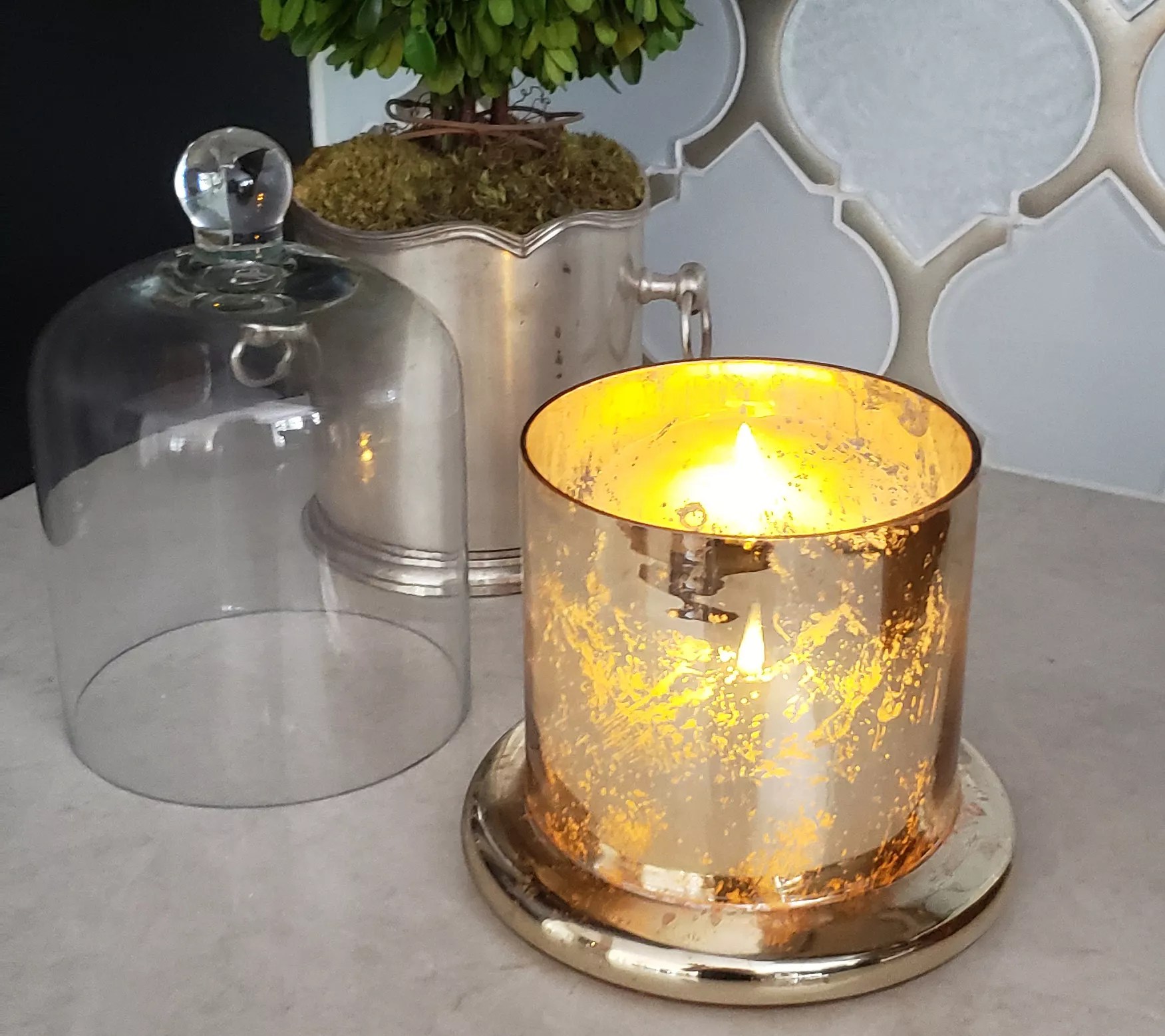 "As Is" Illure 9" Mercury Glass Flameless Candle with Cloche & Remote