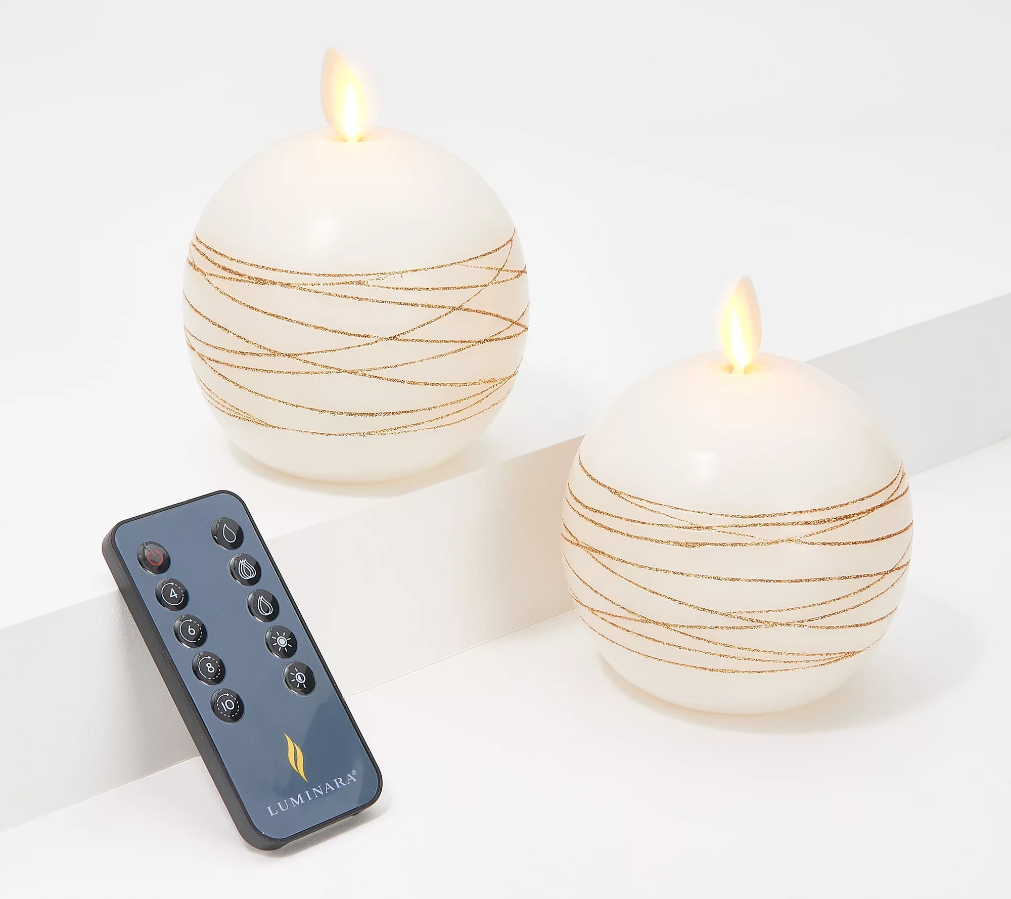 Luminara Set of 2 Glitter Swirl Flameless Spheres